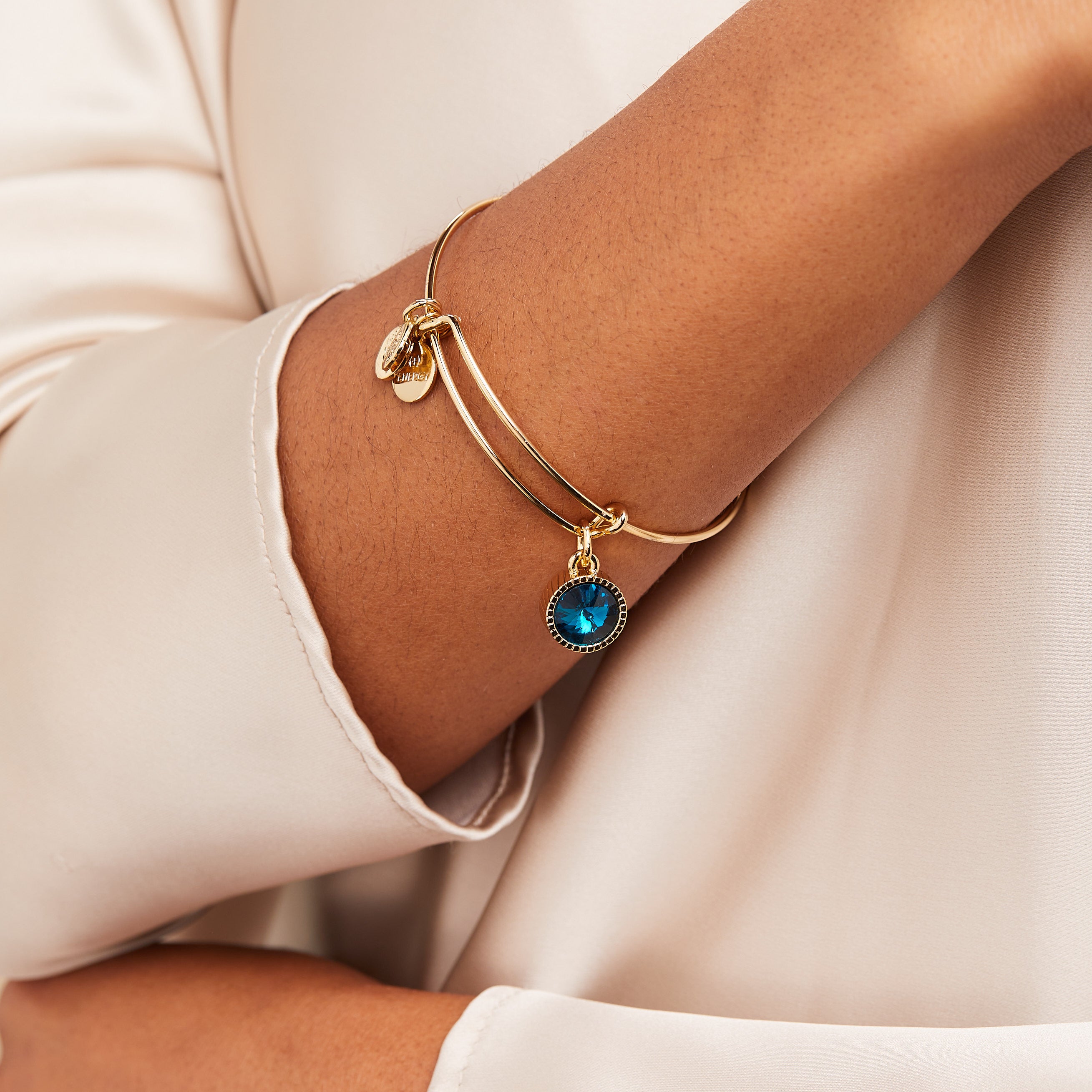 December Birthstone Charm Bangle - Genuine Blue Zircon Sterling Silver Bracelet | Perfect Gift for Birthdays, Anniversaries & Christmas