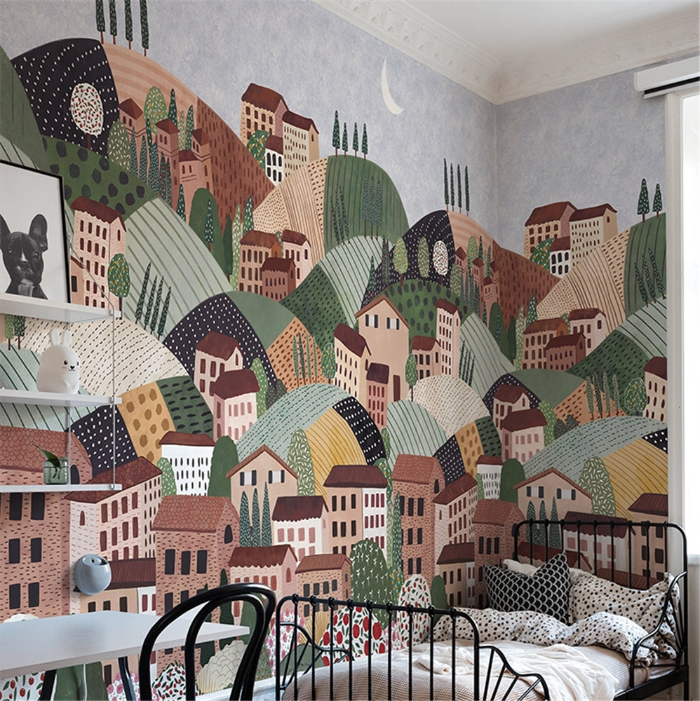 Alpine Village Wallpaper Mural - Scenic Mountain Landscape Wall Decal for Living Room, Bedroom & Office | Peel & Stick Removable Wallpaper for Home Decor