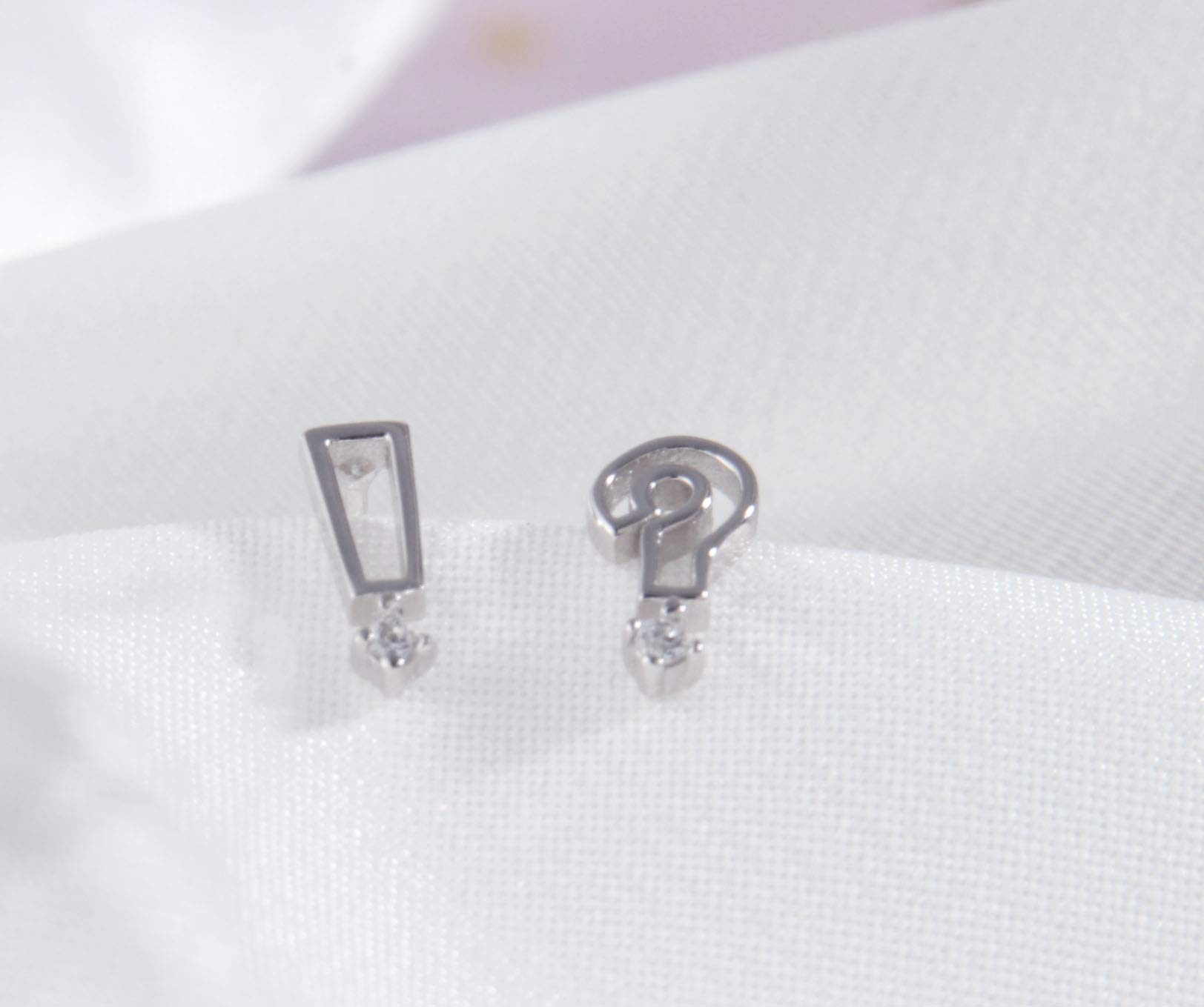 Helen de Lete Exclamation & Question Mark S925 Sterling Silver Earrings - Minimalist Dainty Stud Earrings for Women, Perfect for Everyday Wear & Gift Giving