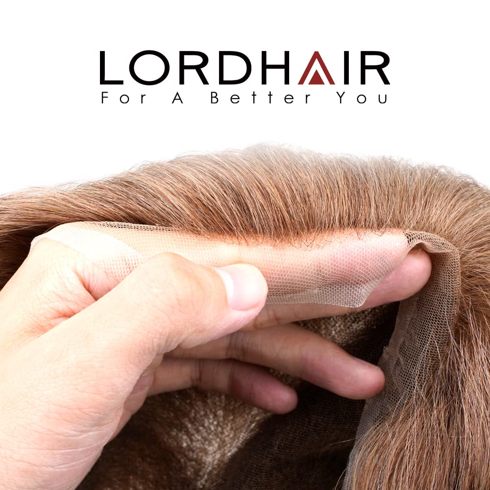Lordhair Men's Hair System - Natural Human Hair Toupee with Lace Front & Skin Perimeter Base - Multiple Sizes Available - Perfect for Daily Wear, Special Occasions & Hair Loss Solutions