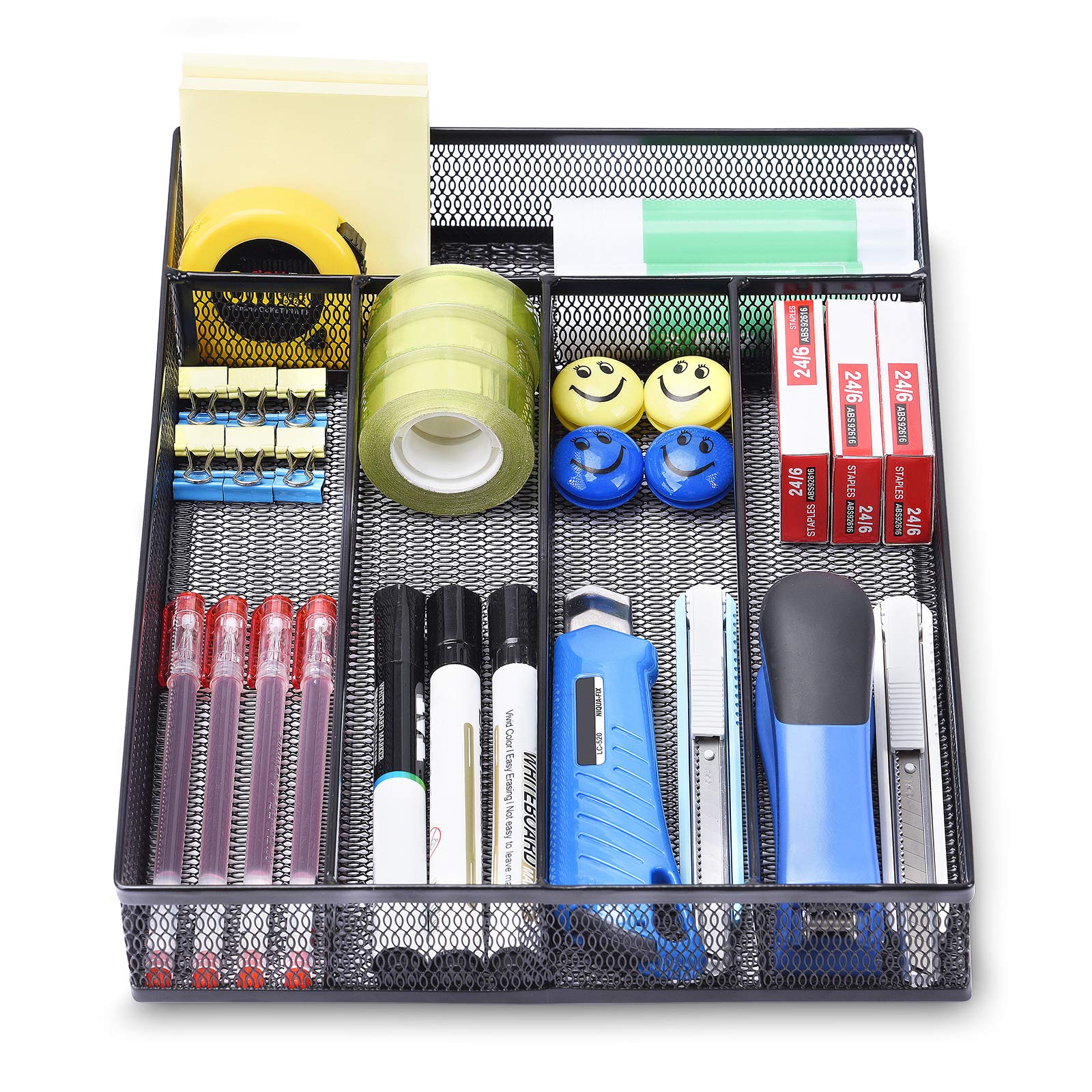 5 Compartment Mesh Drawer Organizer Tray - Office Desk Storage for Art Supplies, Stationery, Makeup & Jewelry - Black (Perfect for Home, Office & Craft Room Organization)