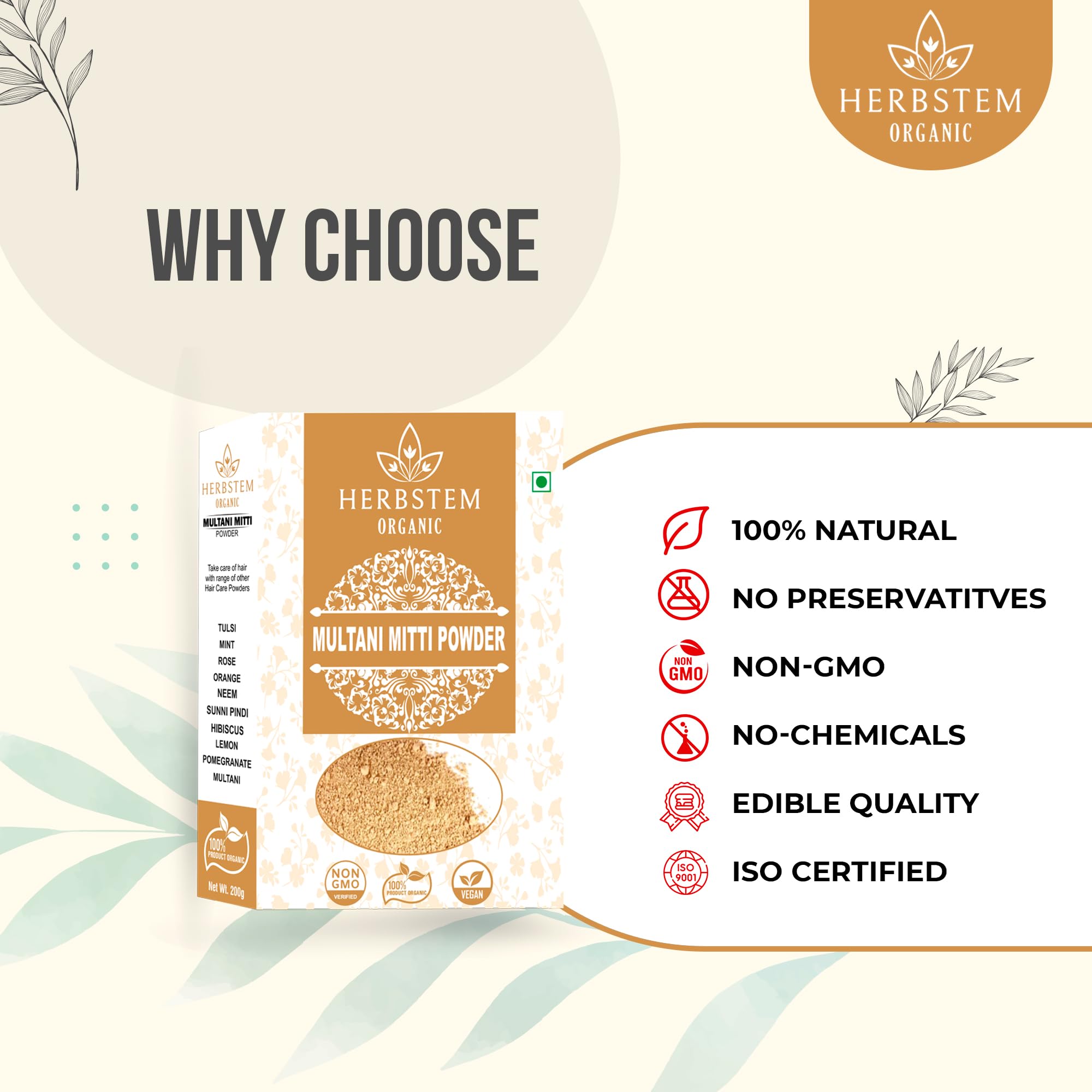 Herbstem 100% Natural Multani Mitti Powder - Fuller's Earth & Bentonite Clay for Face, Skin & Hair Care (200g) | Exfoliating, Soothing, Nourishing | DIY Masks, Spa Treatments, Acne Relief