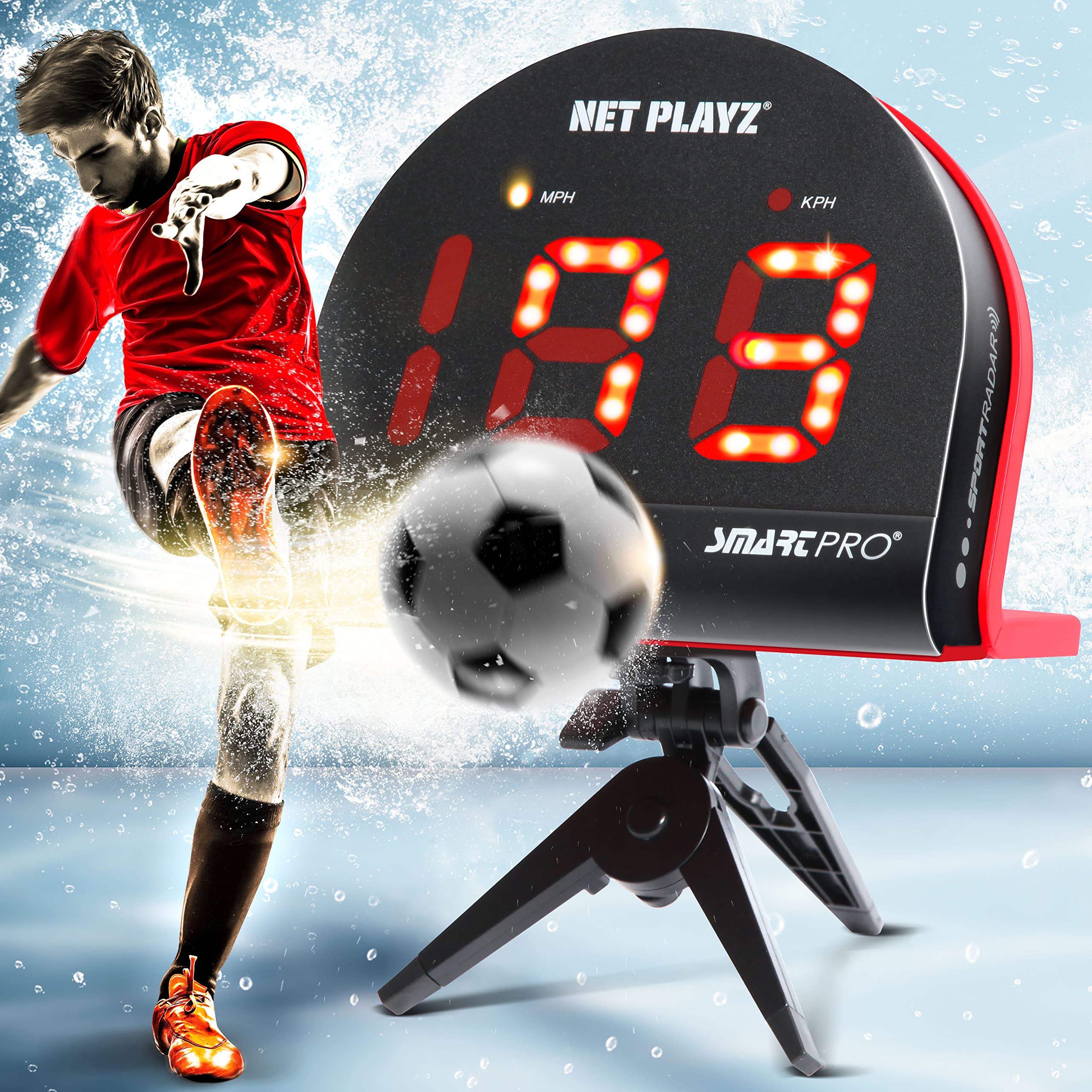 NET-PLAYZ Soccer Speed Radar Gun - Hands-Free Shot Power Detector for Training & Practice | Measure Kick Velocity, Improve Accuracy | Perfect Soccer Gifts for Players & Coaches | Ideal for Backyard Drills, Team Practices & Skill Development