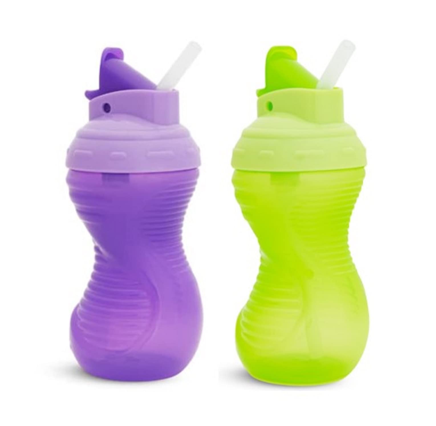 Munchkin 40524 Mighty Grip Flip Straw Cups, 10-Ounce, 2-Pack - Spill-Proof Toddler Sippy Cups for Travel, School & On-the-Go Hydration