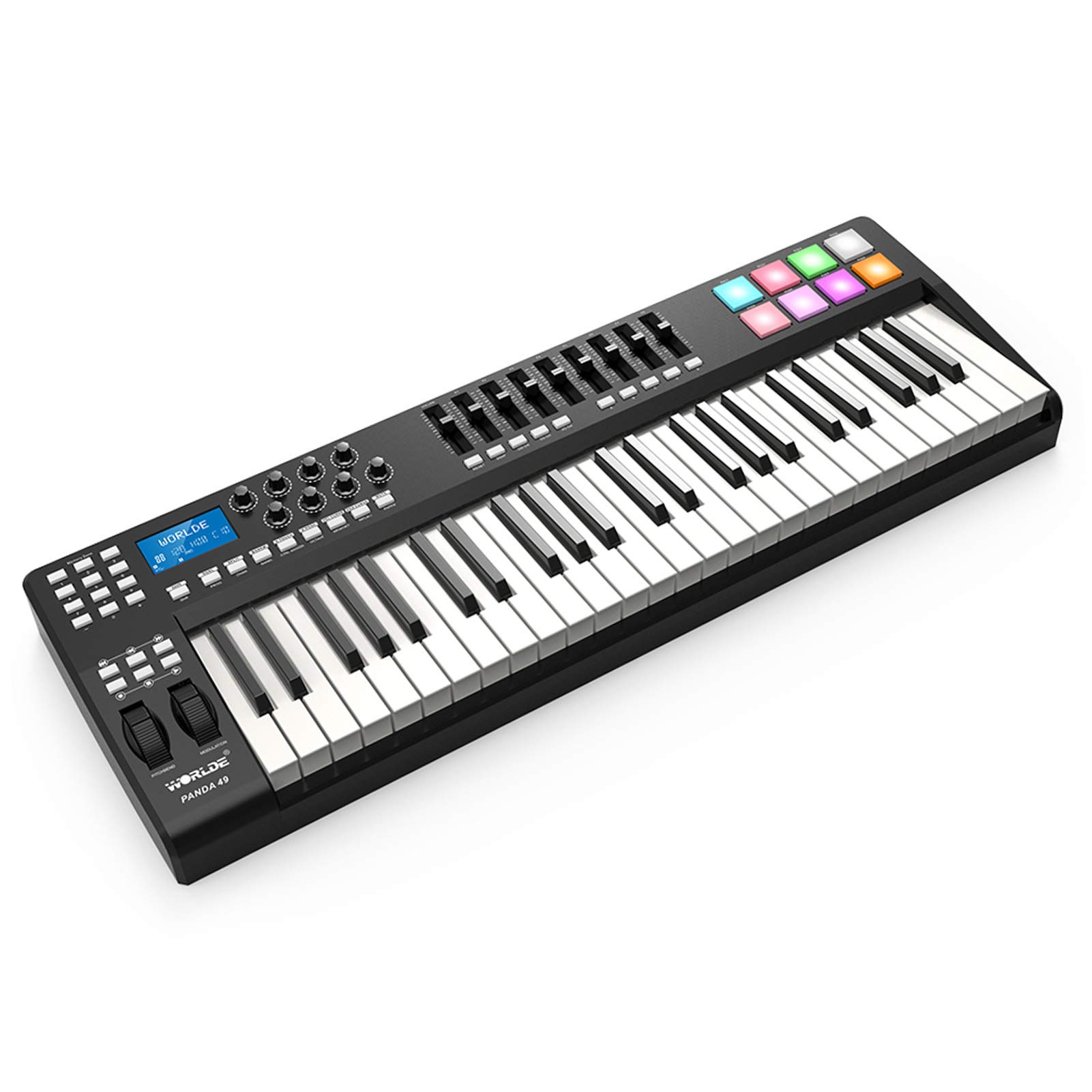 Fesjoy PANDA49 49-Key Portable USB MIDI Keyboard Controller with 8 RGB Backlit Pads - Perfect for Music Production, Live Performance & Studio Recording (Includes USB Cable)