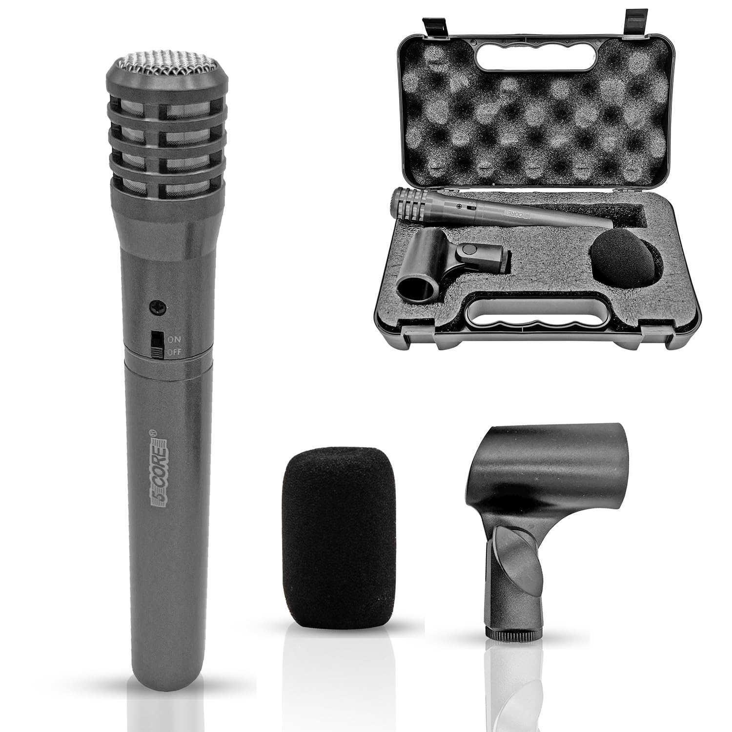 5 Core Professional Condenser Microphone - Cardioid Unidirectional Pencil Mic with Windscreen, Mic Clip & Case - Ideal for Podcasting, Recording, Streaming & Studio Use (Model: INSTRU MIC 100GREY)
