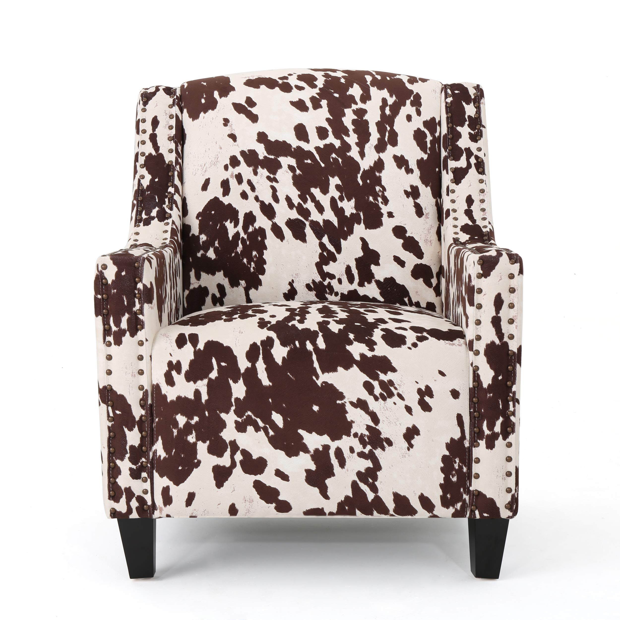 Christopher Knight Home Elysabeth Studded Velvet Club Chair - Luxurious Cow Print & Dark Brown Accent Chair, 32.75