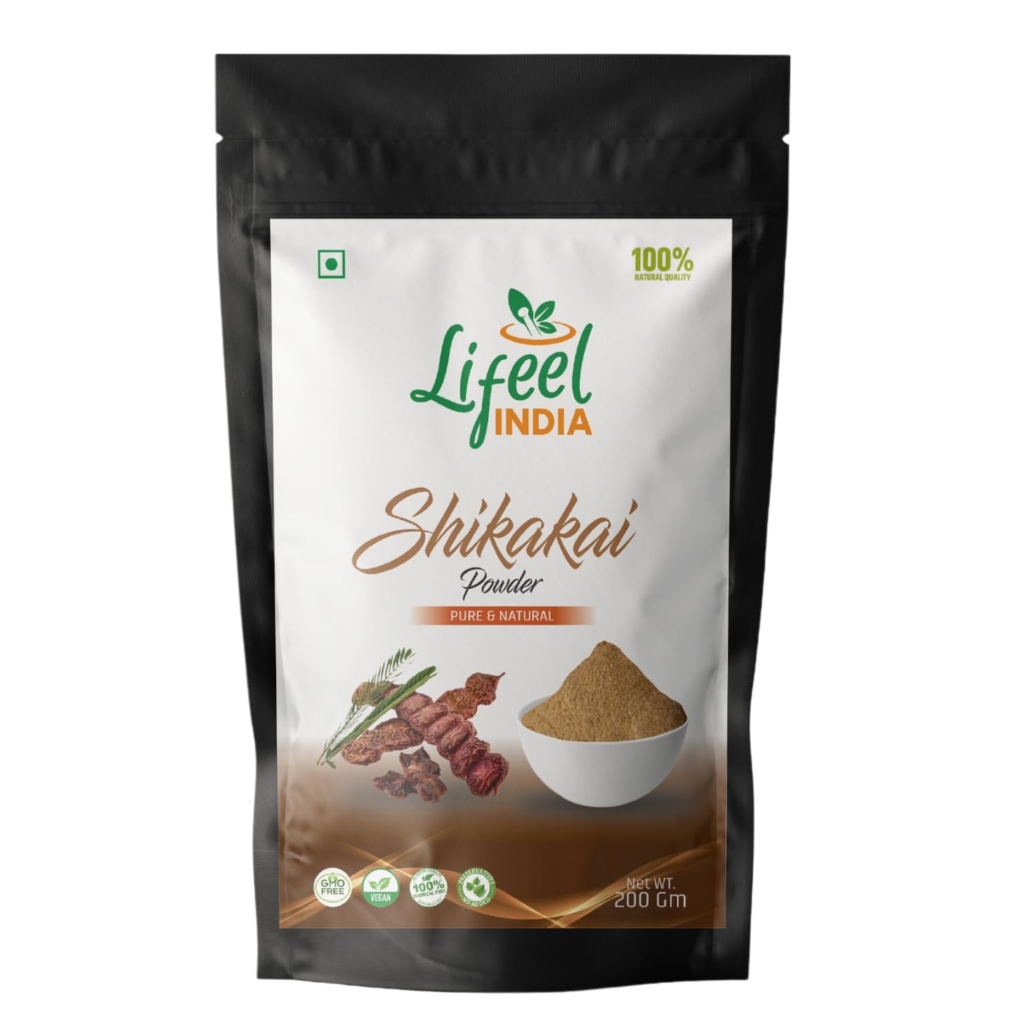 Lifeel INDIA Natural Shikakai Powder (Acacia Concinna) for Hair Care - Controls Hair Fall & Dandruff - All Hair Types - 200g - Perfect for Ayurvedic Hair Wash & Scalp Treatment at Home
