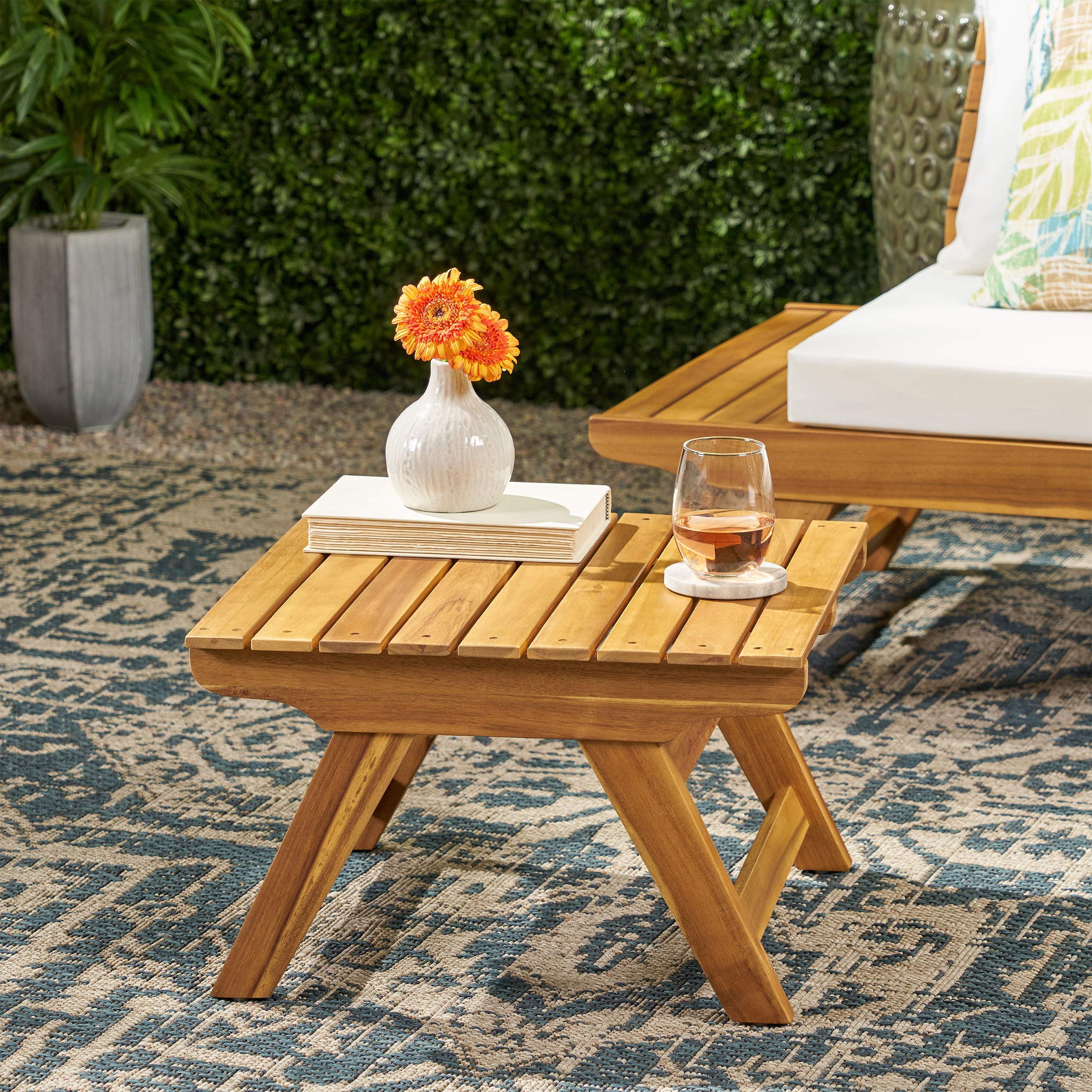 Premium Teak Finish Outdoor Wooden Side Table by GDFStudio - Perfect for Patio, Garden, and Poolside Decor - Durable & Weather-Resistant Furniture