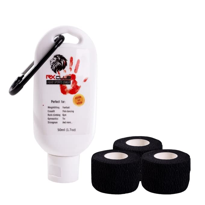 RxClub Liquid Sports Chalk & Weightlifting Tape - Improve Grip for Weight Lifting, Rock Climbing, CrossFit, Powerlifting & Pole Dancing | Perfect for Gym, Home Workouts & Outdoor Training