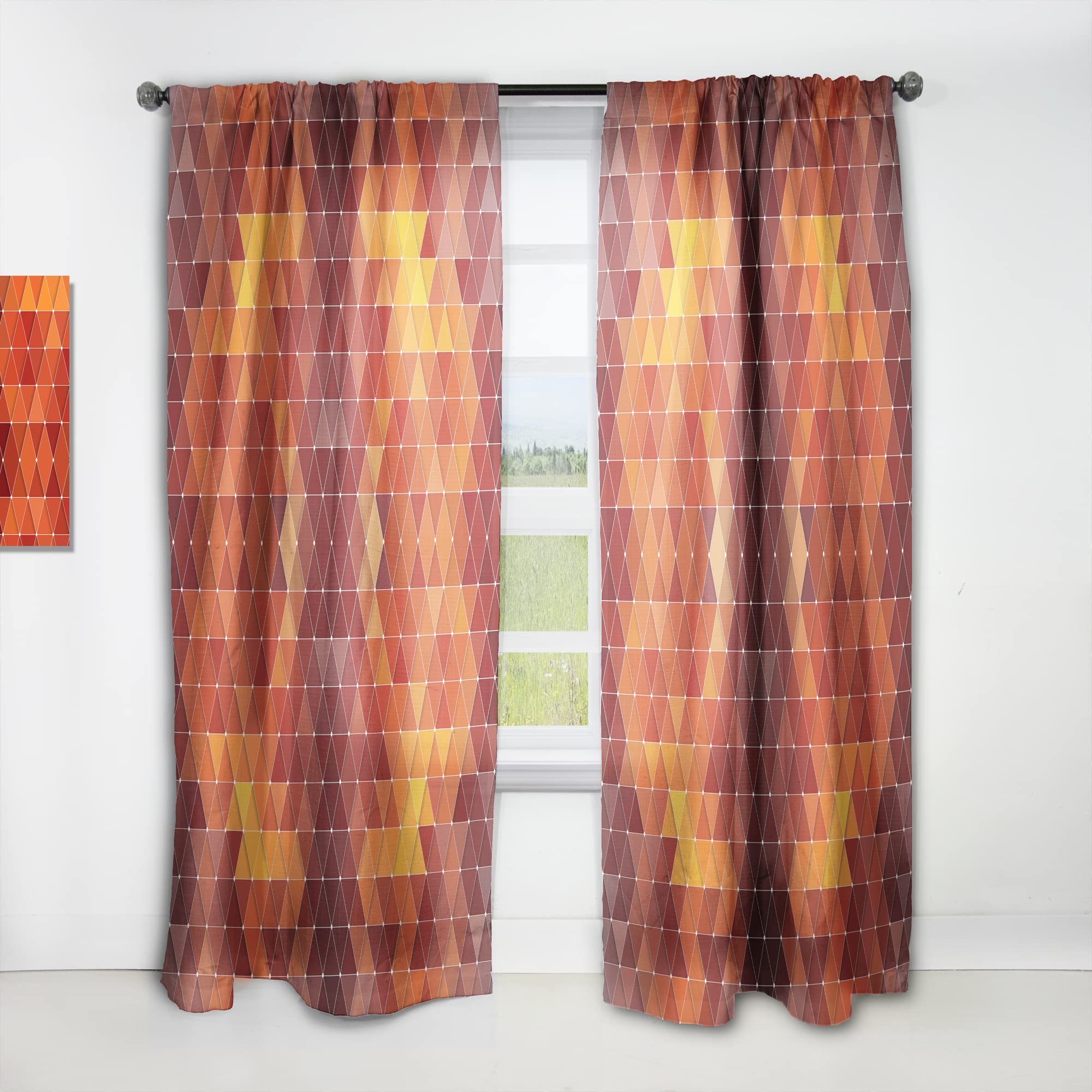 DesignQ Thermal Insulated Curtains - Red & Orange Geometric Triangle Pattern - Single Panel 52x63 Inches - Blackout Drapes for Bedroom & Living Room - Perfect for Home Decor, Privacy & Light Control