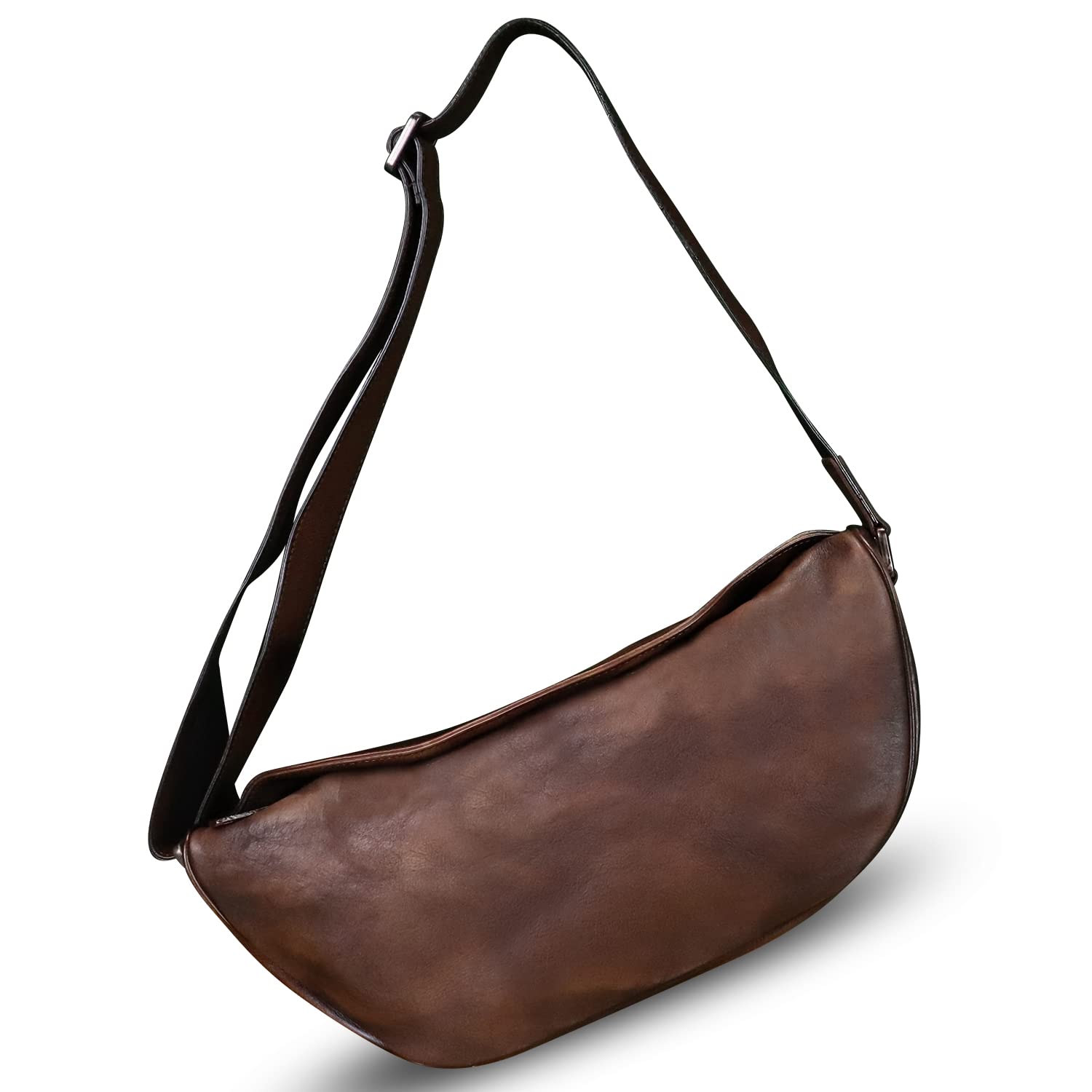 **Genuine Leather Crossbody Sling Bag - Vintage Handmade Shoulder Backpack for Hiking, Motorcycle & Casual Day Use - Durable Chest Bag for Men & Women**    *(Use Cases: Perfect for outdoor adventures, daily commuting, travel, motorcycle rides, and casual outings.)*