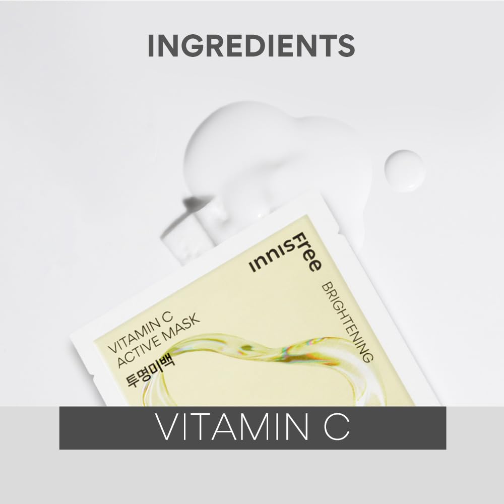 Innisfree Skin Clinic Mask - Vitamin C Brightening Sheet Mask for Glowing Skin | Korean Skincare for Hydration & Radiance | Perfect for Daily Use & Spa Nights