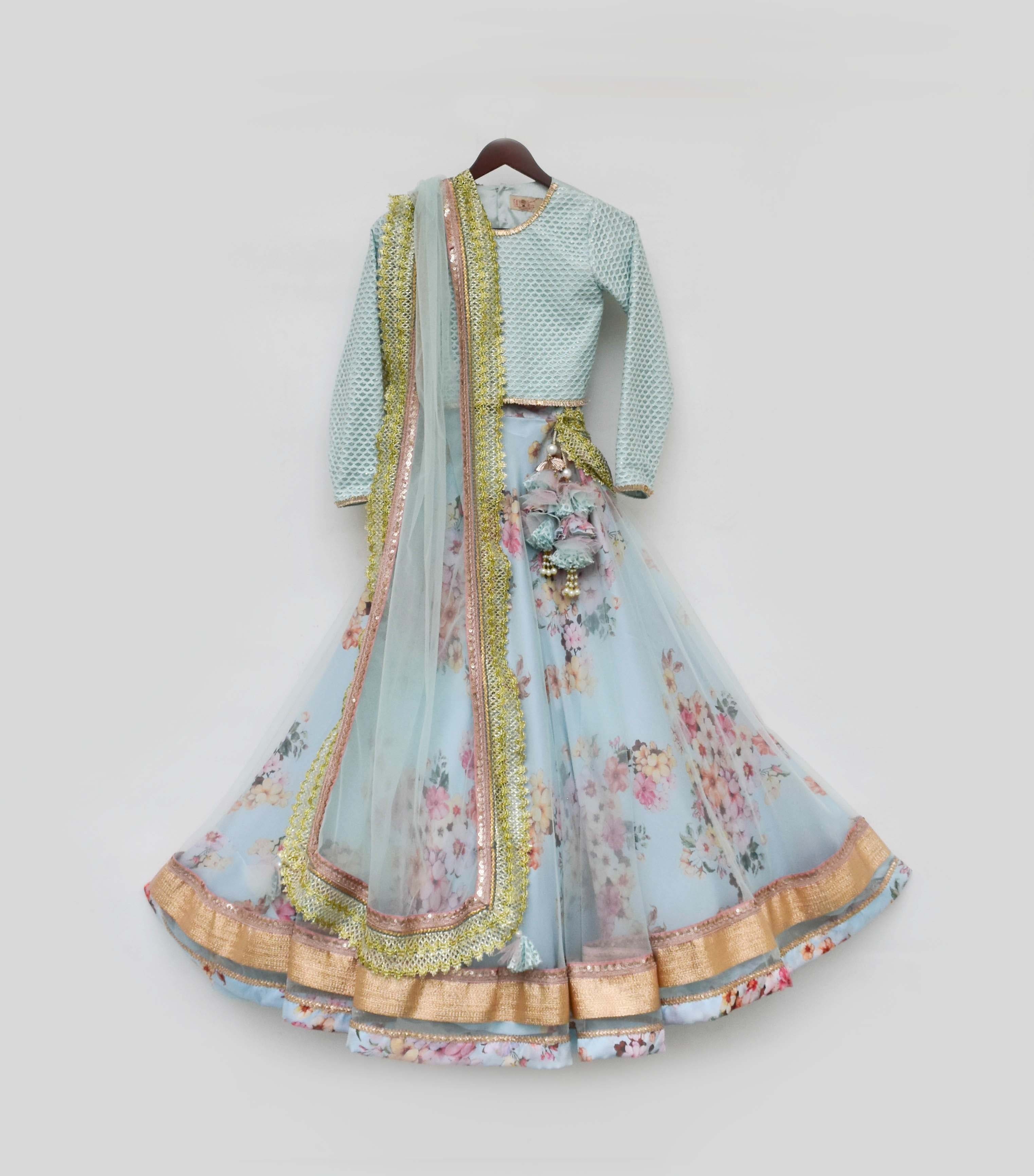 Pre Order: Blue Embroidery Choli with Blue Net Lehenga - Indian Bridal Wear for Weddings & Festivals | Traditional Ethnic Outfit for Women
