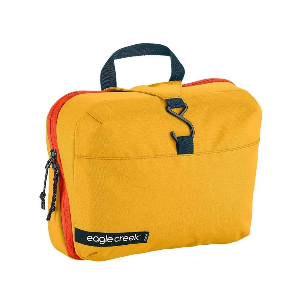 Eagle Creek PACK IT™ REVEAL Hanging Toiletry Kit - Water-Resistant Travel Organizer for Toiletries & Cosmetics (Sahara Yellow) | Perfect for Camping, Business Trips & Vacation Packing