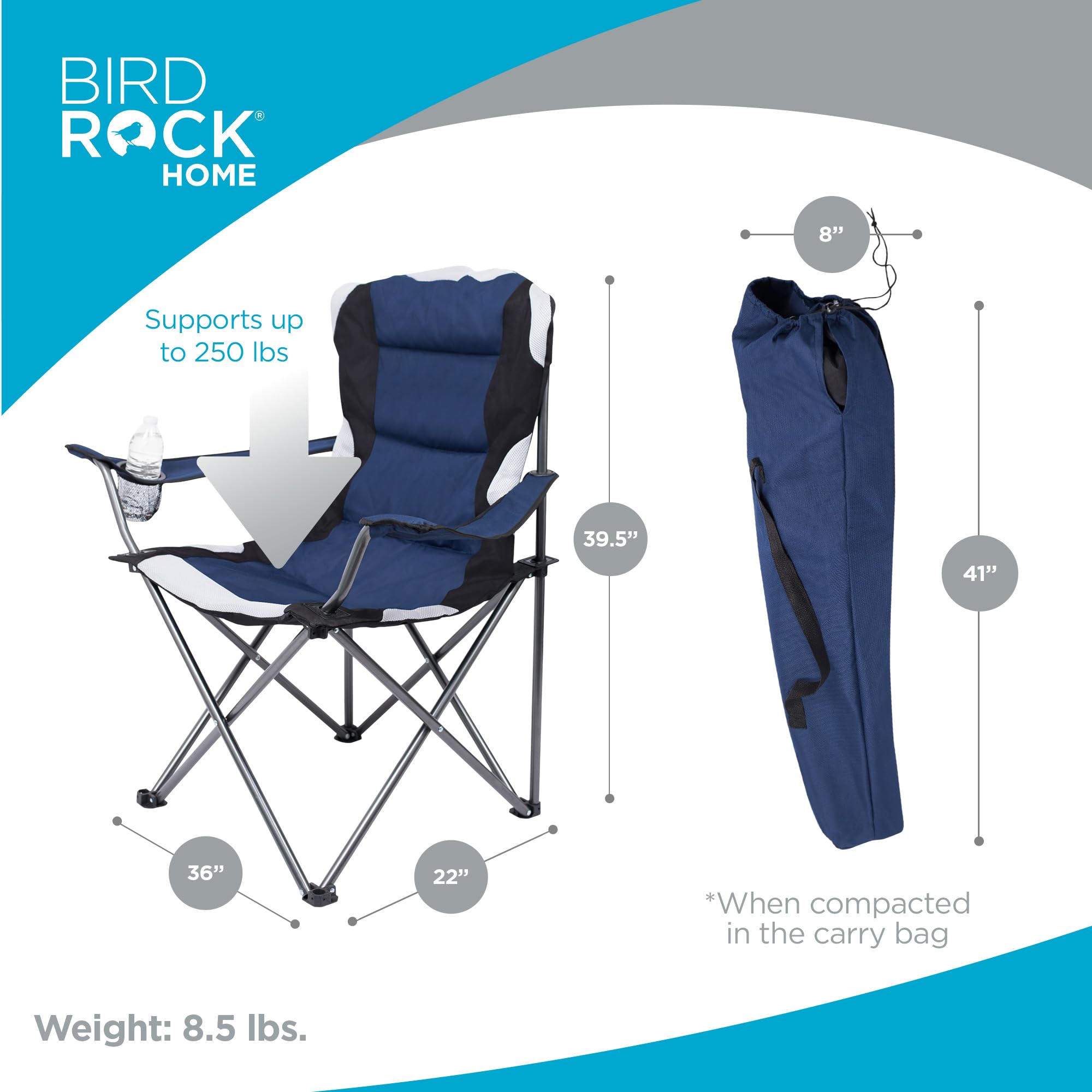 Premium Padded Camping Folding Chair with Cup Holder - Ultra Comfortable Portable Outdoor Chair for Beach, Park, Sports & Picnics - Includes Carry Bag - Navy Blue (1-Pack) - Perfect for Camping, Tailgating, Backyard Relaxation & Outdoor Events