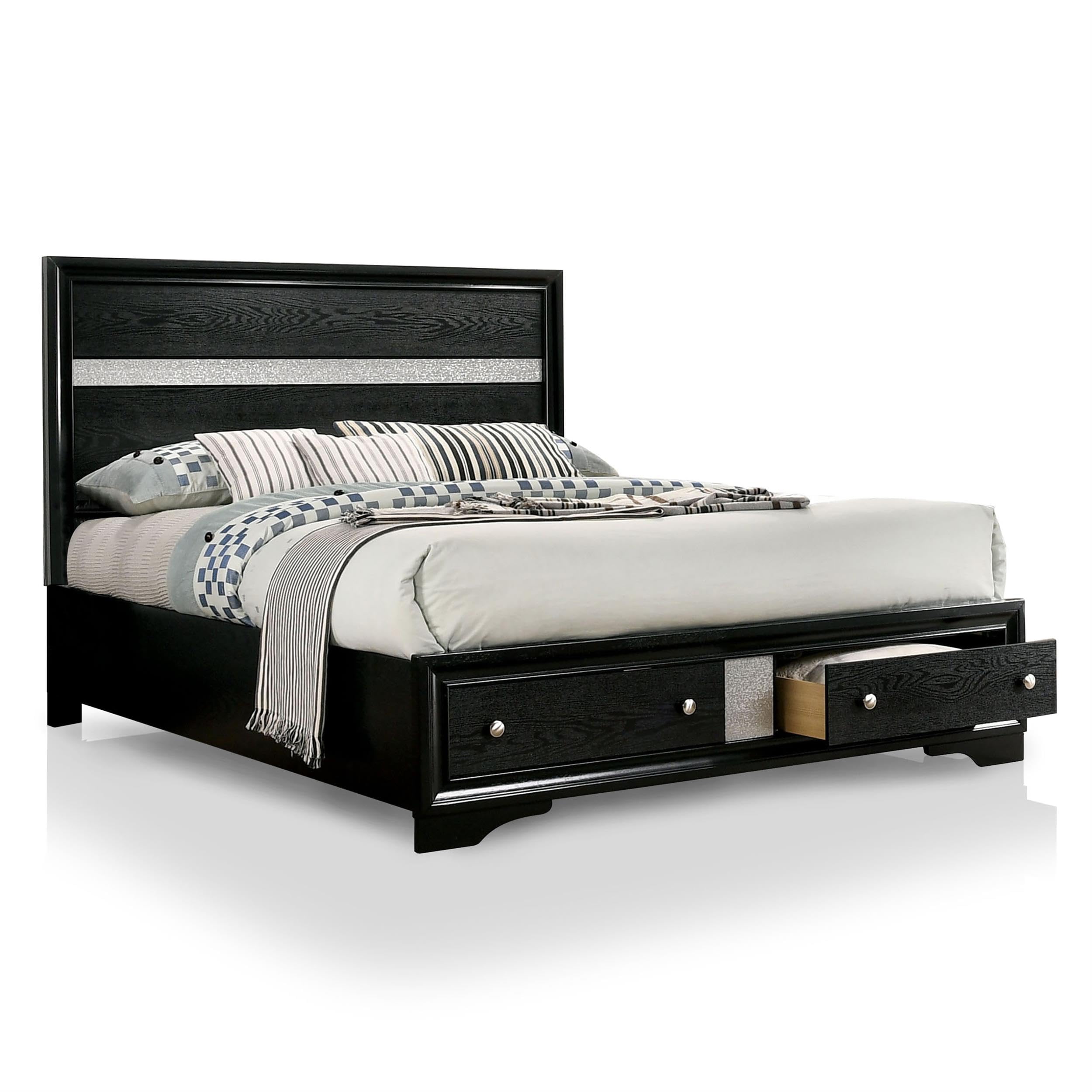 FOA Laren Contemporary 3-Piece Black Wood Bedroom Set - Queen Size Bed & 2 Nightstands | Modern Bedroom Furniture for Home Decor | Perfect for Master Bedroom, Guest Room & Apartment Living