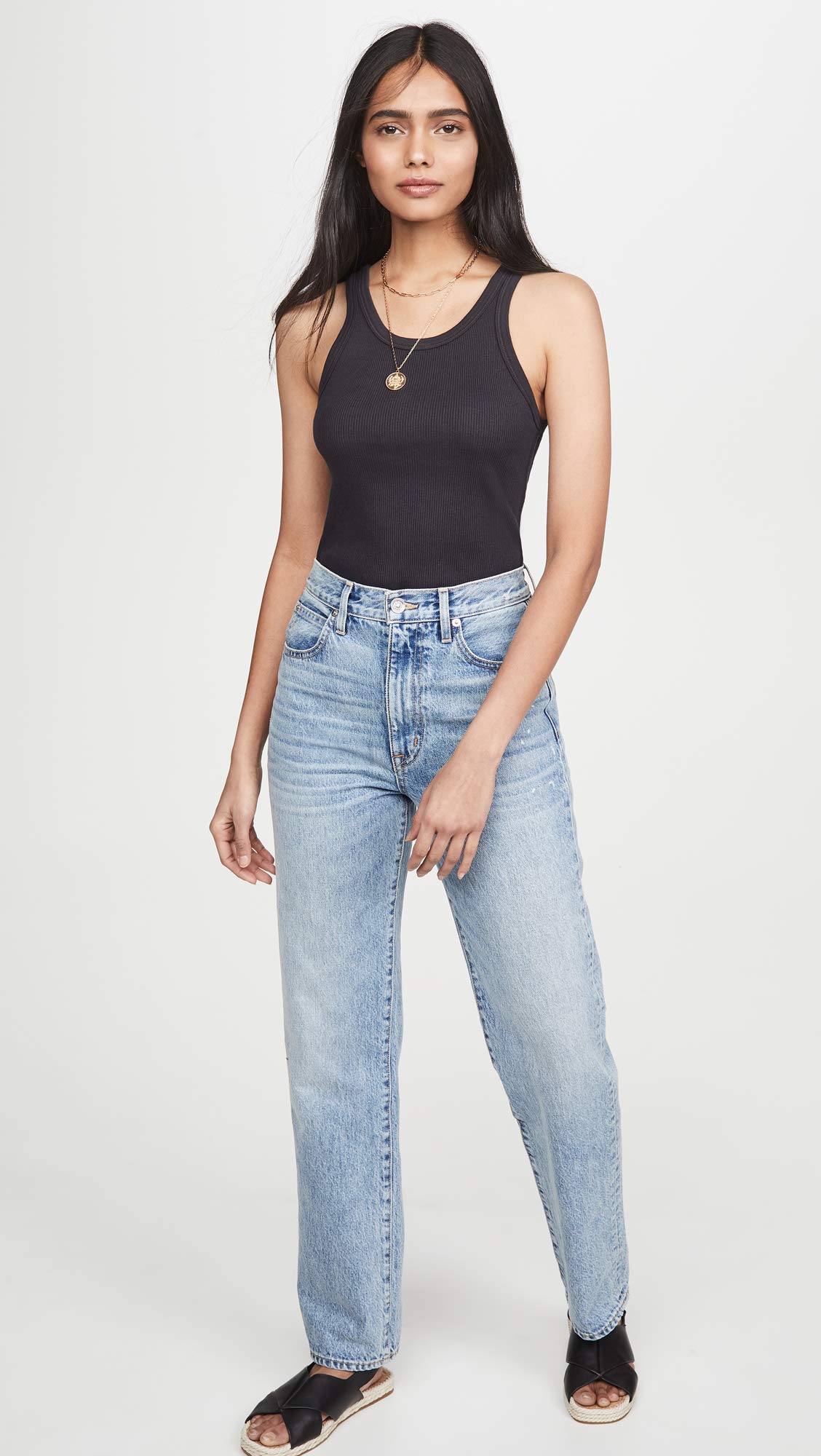AMO Women's Long Ribbed Tank Top - Soft Stretch Slim Fit Cami for Layering, Casual Wear & Workout