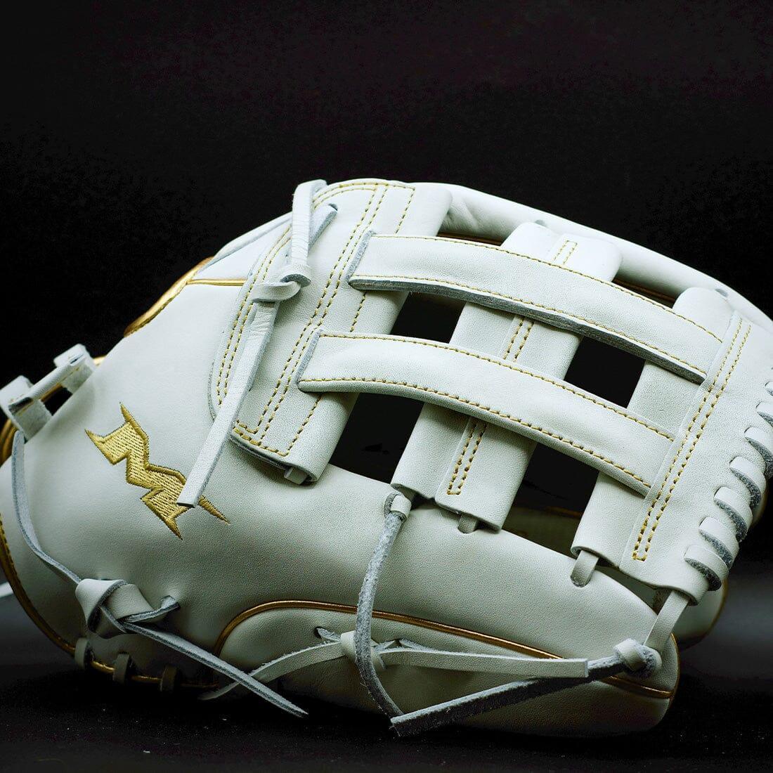 Miken Gold Pro Series 13.5 Inch White Slowpitch Softball Fielding Glove - PRO135WG | Premium Leather Baseball Glove for Adults & Youth | Perfect for Infield & Outfield Play