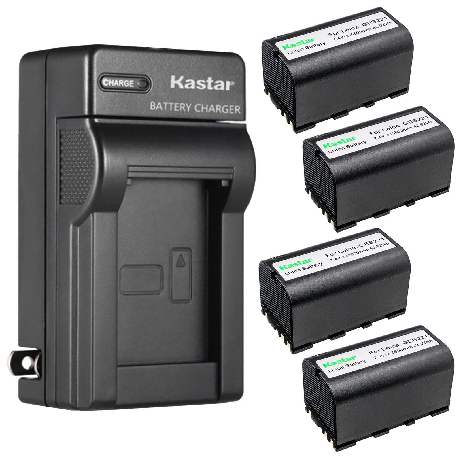 Kastar 4-Pack Replacement Battery & AC Wall Charger for Leica GEB111/GEB211/GEB221 - Compatible with Leica Survey Equipment ATX900/1200/1230, CS10/15, GS20, GNSS Receiver, GPS900/1200, VIA - Perfect for Field Surveying, Construction & Outdoor Navigation