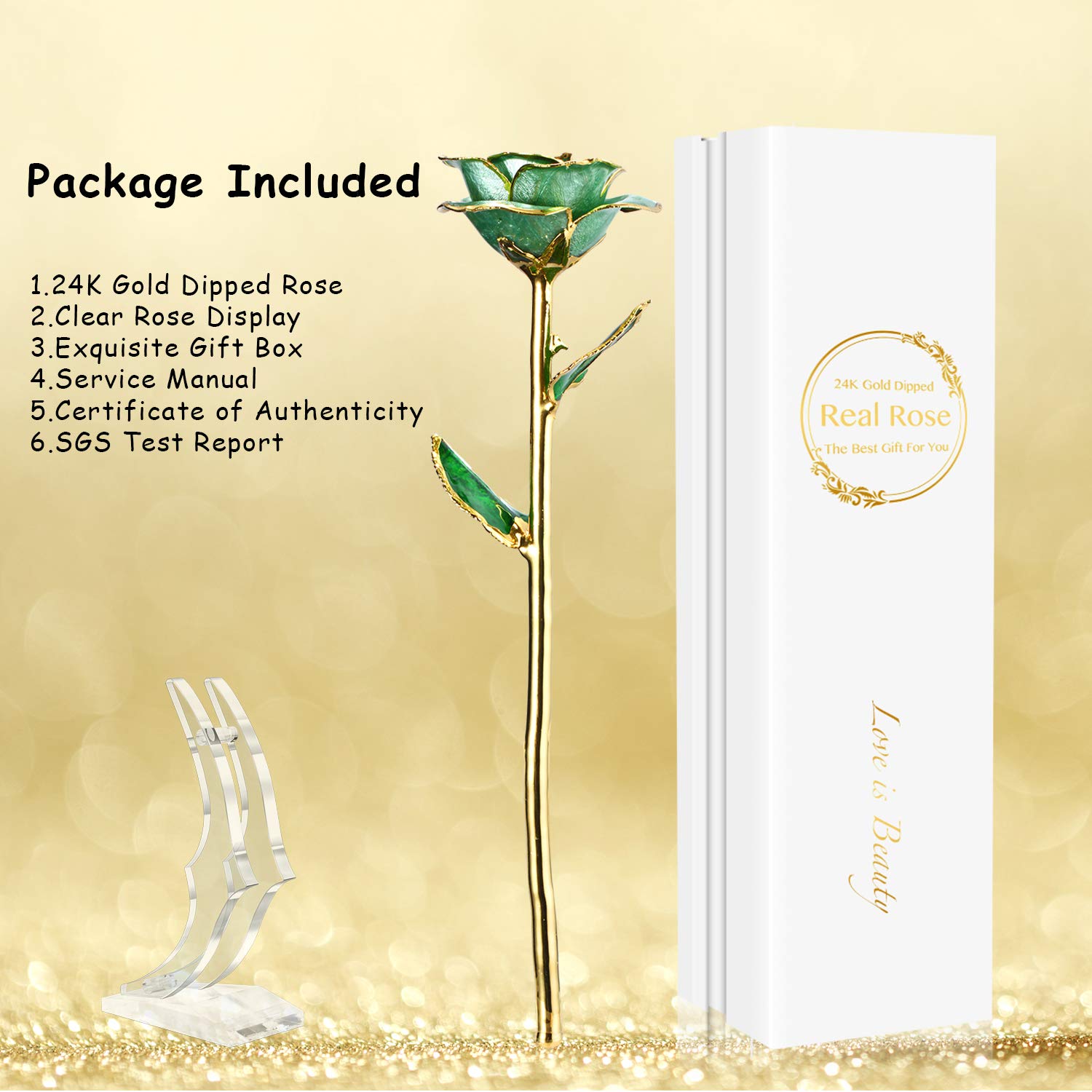 24K Gold Plated Real Rose in Glass Dome - Luxury Romantic Gift for Her, Wife, Girlfriend, Anniversary, Valentine's Day - Home Decor & Wedding Table Centerpiece
