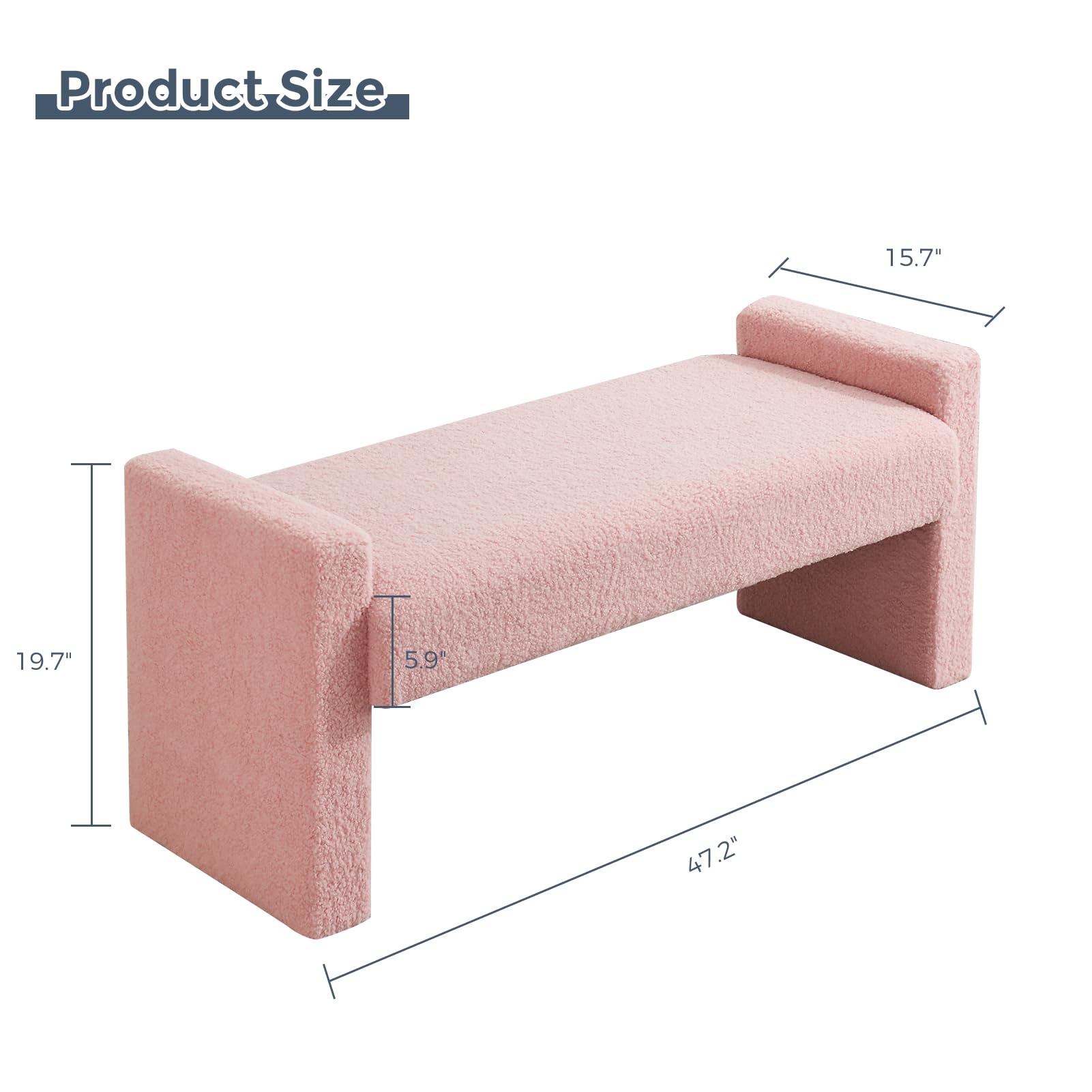 MAXYOYO 47.2 Inch Upholstered Fabric Bed Bench - Modern Pink Bedroom Bench for End of Bed, Foot of Bed, or Entryway Seating