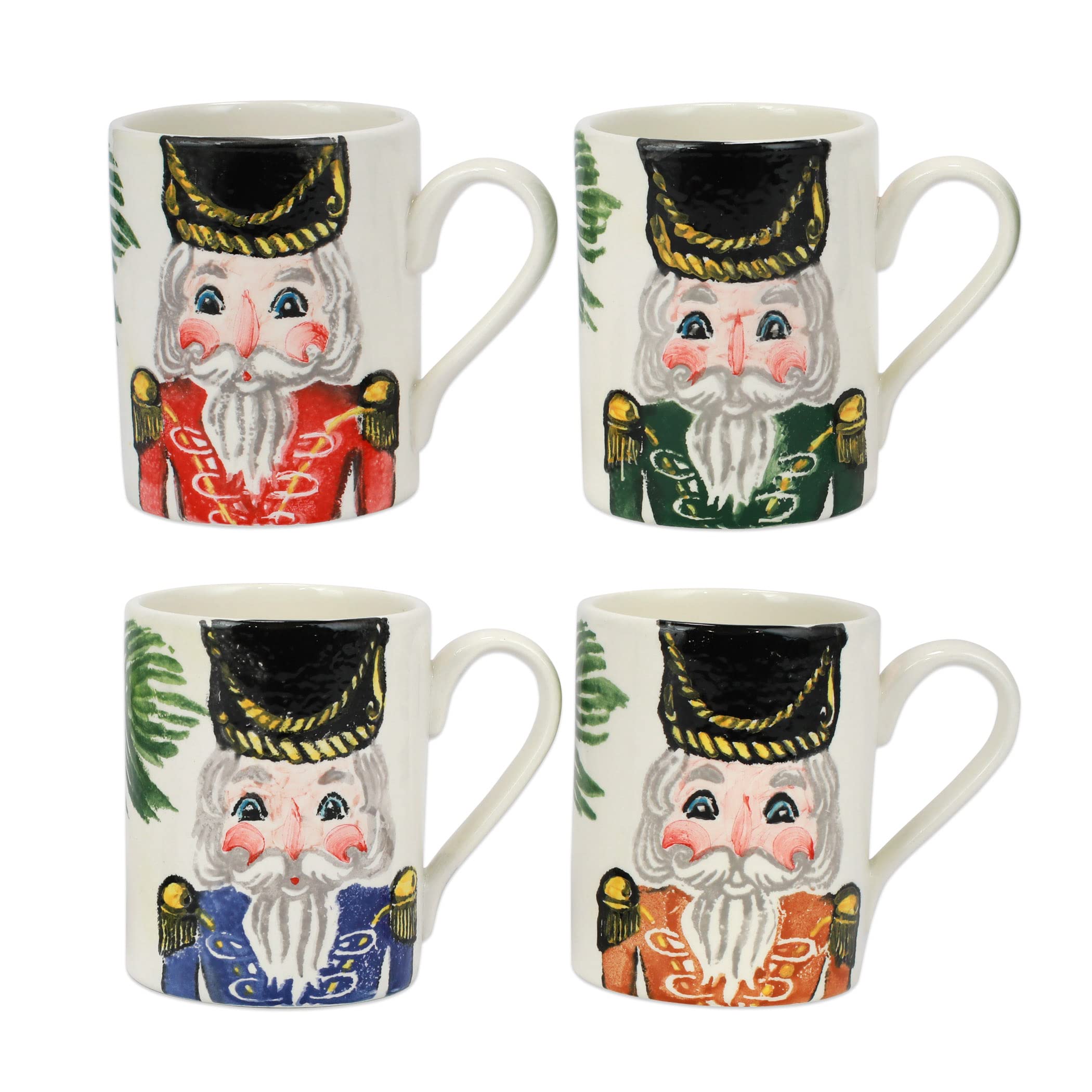 Vietri Nutcrackers Assorted Mugs Set of 4 | 14oz Terra Bianca Ceramic Coffee Cups | Made in Italy | Multicolor 4.5 Inch Handcrafted Mugs | Perfect for Christmas Gifts, Holiday Decor & Coffee Lovers