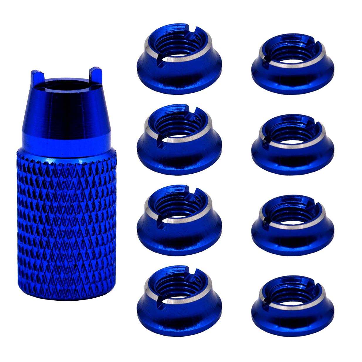 8PCS Aluminum Control Transmitter Switch Nuts & Installation Wrench Kit - Compatible with Futaba, JR, FrSky RC Transmitters (Dark Blue) - Perfect for RC Car, Drone, and Airplane Remote Control Maintenance