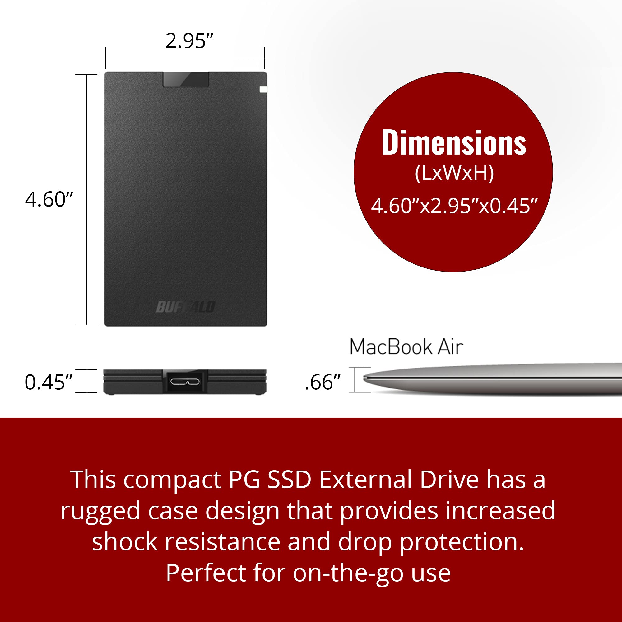 1TB BUFFALO External SSD Portable Solid State Drive - USB-C & USB-A Compatible with PS5, PS4, Windows, Mac - Fast USB 3.2 for Gaming, Video Editing & Data Storage - SSD-PG1.0U3B