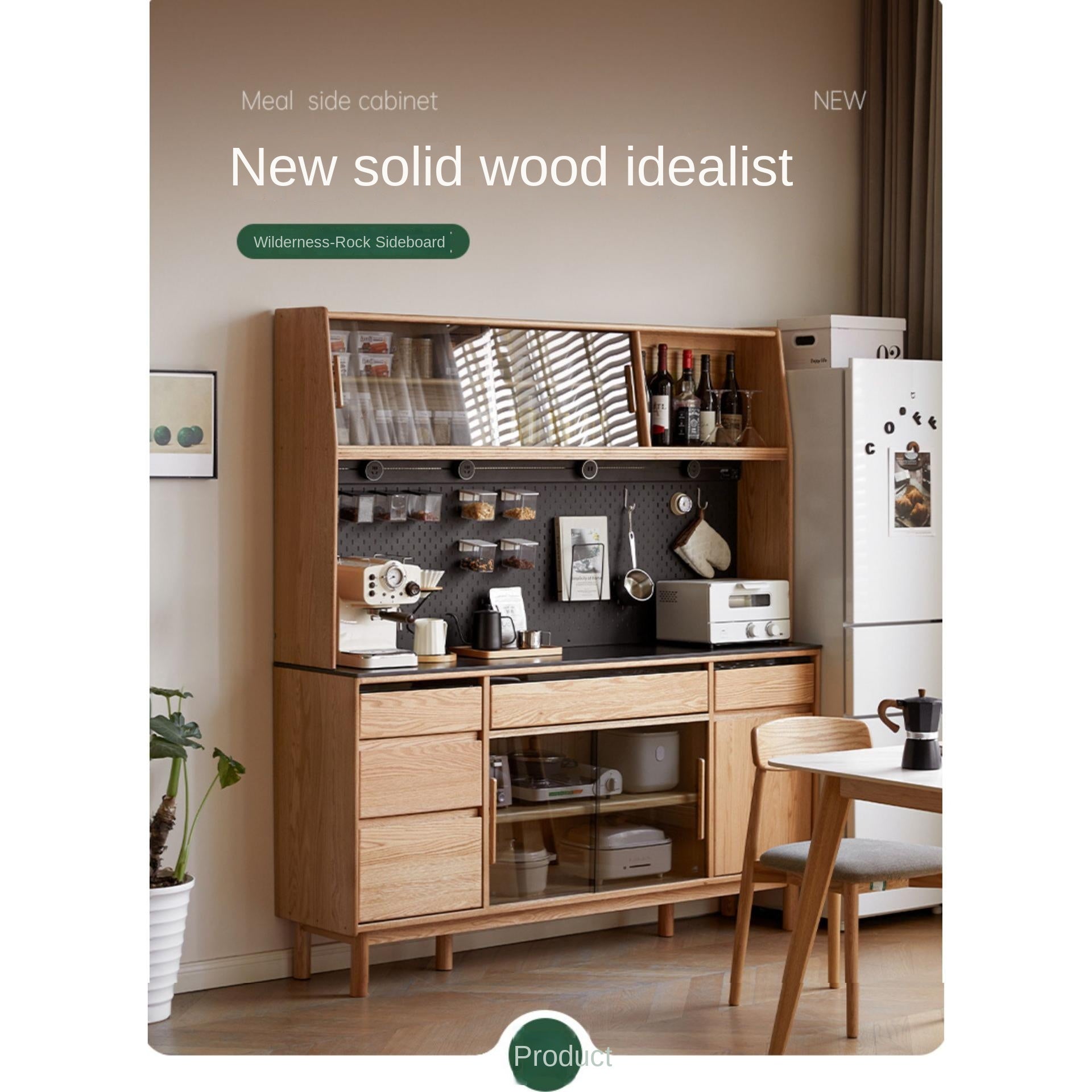 Solid Oak Wood Modern Rock Board Sideboard - Stylish and Durable Storage Cabinet for Living Room, Dining Room, or Entryway