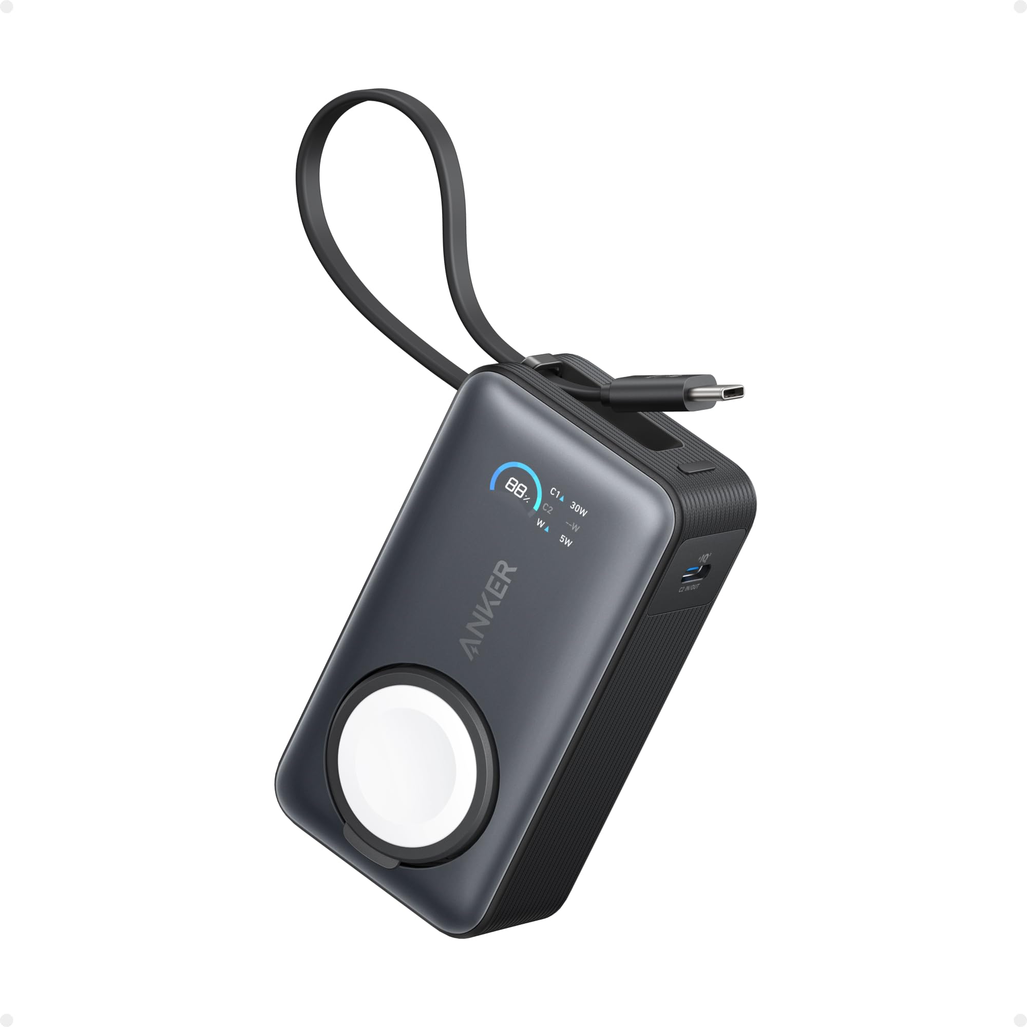 Anker MagGo Power Bank 10,000mAh Portable Charger for Apple Watch, iPhone 15 Series, Samsung, iPad & AirPods - MFi Certified Magnetic Wireless Charger with Built-in USB-C Cable (35W Max) - Perfect for Travel, Camping & Emergency Power Backup
