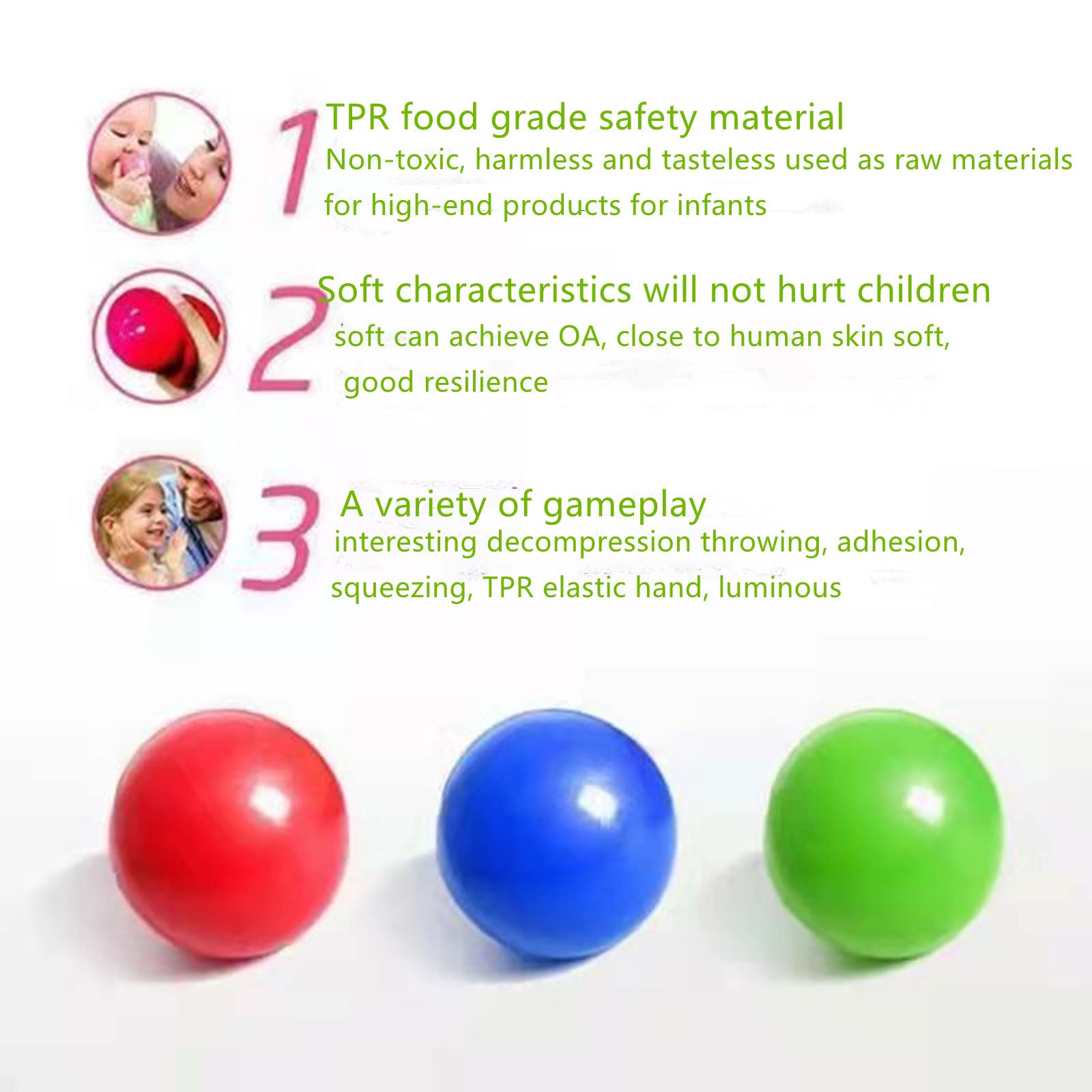 Glow in The Dark Sticky Ceiling Balls 3 Pack - Fun Stress Relief Toys for Kids & Adults - Perfect for Bedroom Decor, Party Favors and Sensory Play
