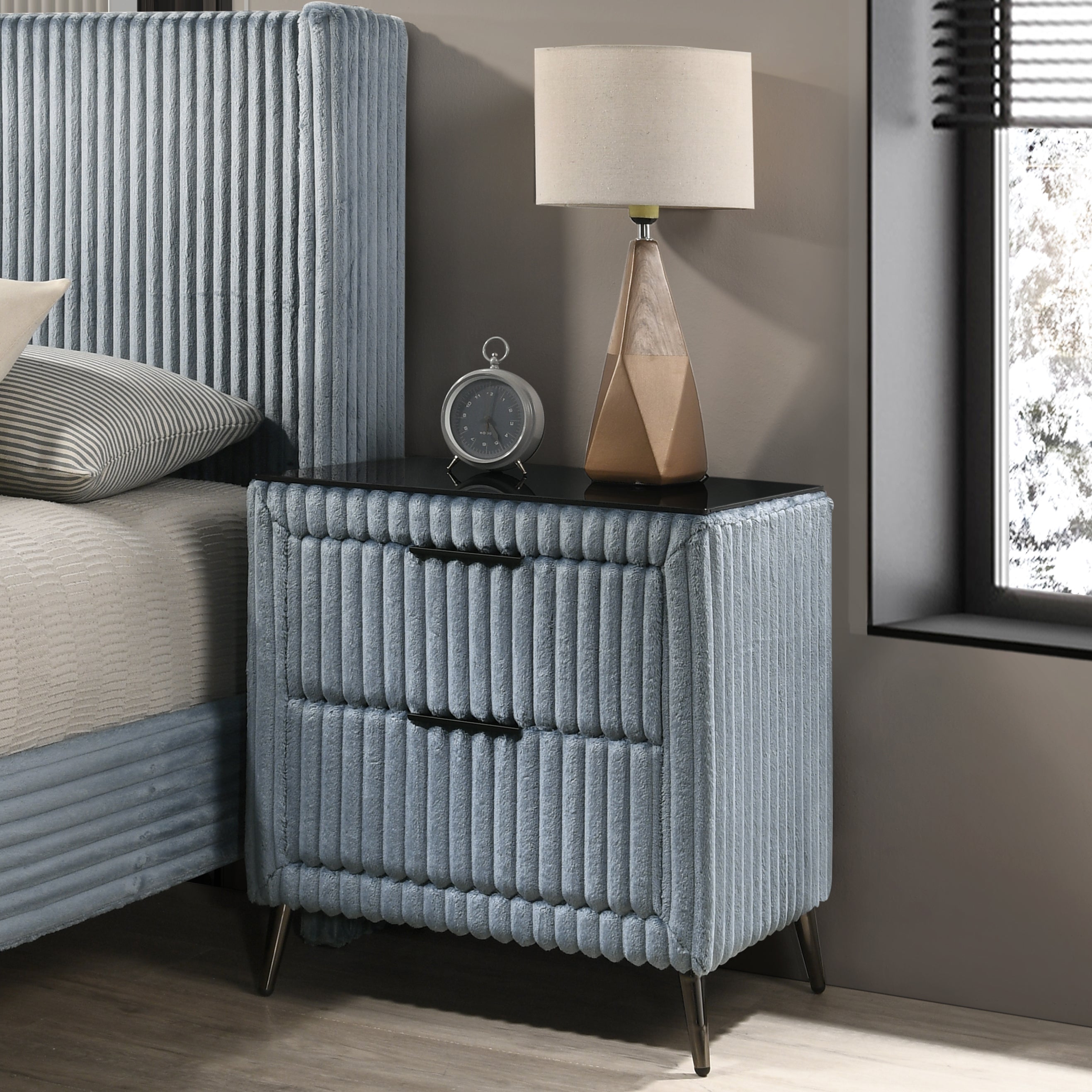 Roundhill Furniture Mavela Wide Wale Corduroy Upholstered Nightstand - Stylish Bedside Table for Bedroom Decor, Small Storage Cabinet with Drawer - Perfect for Modern, Farmhouse & Cozy Home Interiors