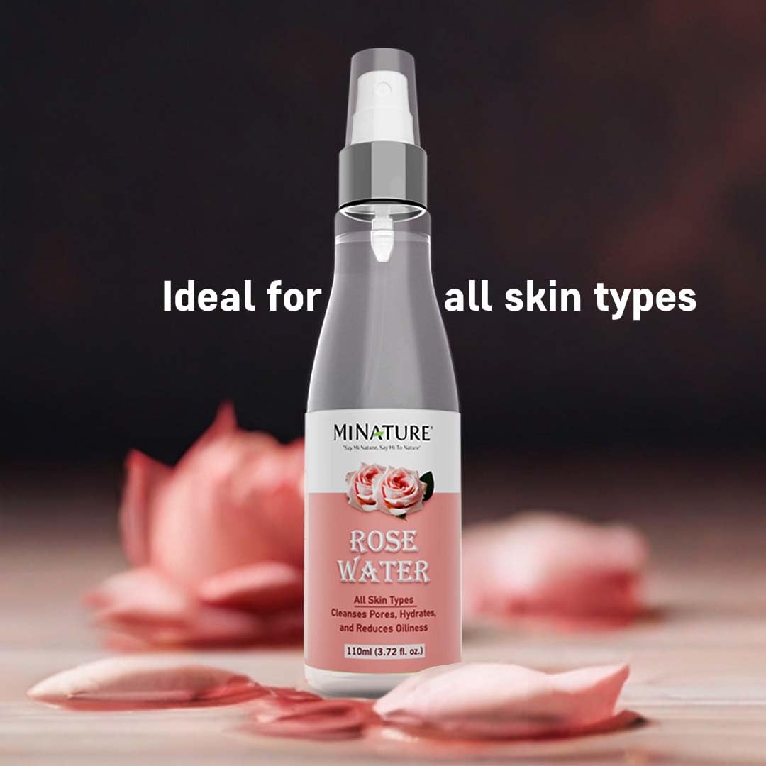 Mi Nature Rose Body Butter (50g) & Rose Water (110ml) Set - Hydrating Skincare Combo for Face & Body | Lightweight Non-Sticky Body Cream & Refreshing Facial Toner Mist | Chemical-Free Daily Moisturizer | Perfect for Dry Skin Care, Spa Day & Travel Essentials