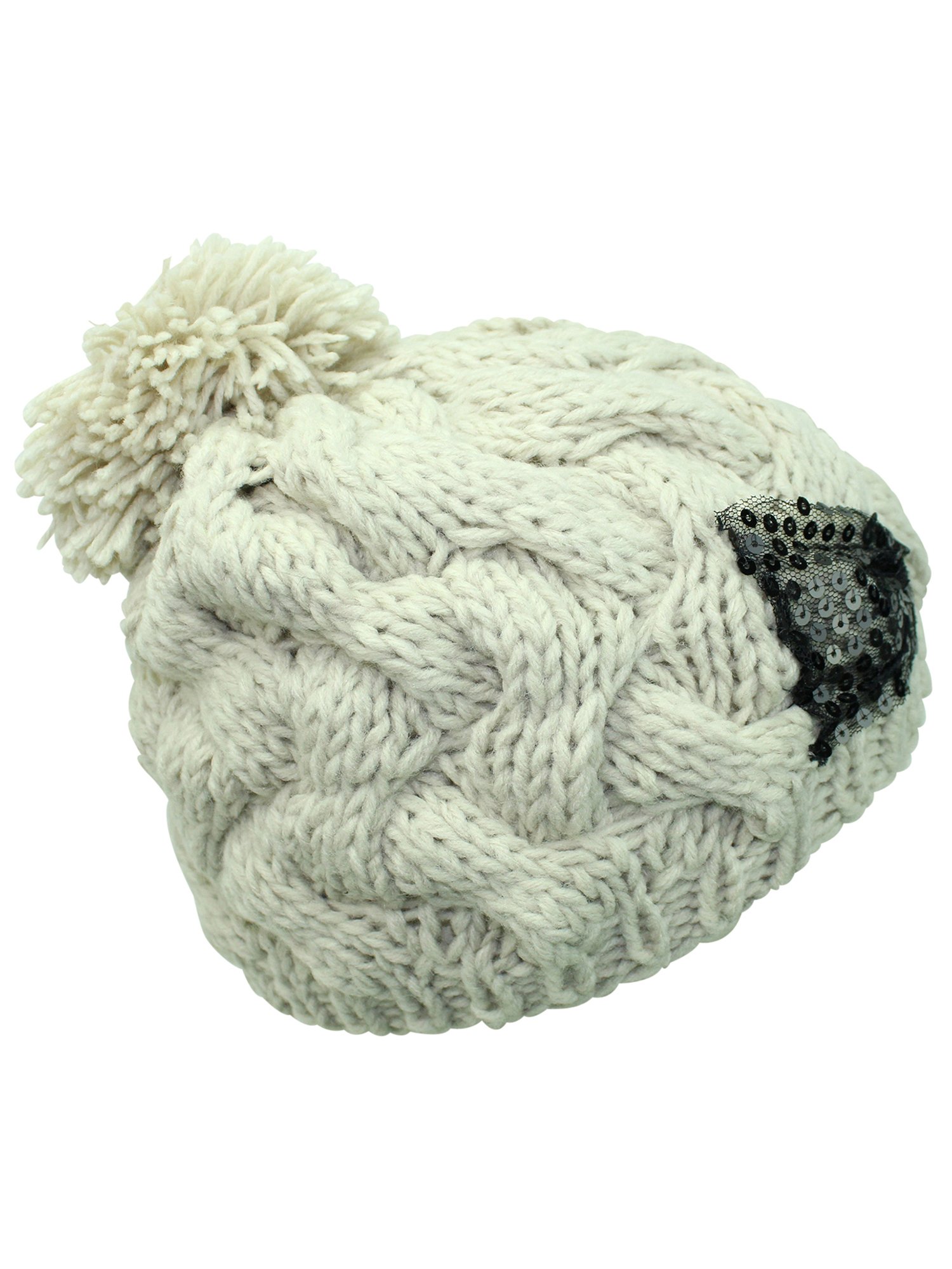 Luxury Divas Cable Knit Beanie Cap with Sequin Bow - Women's Winter Fashion Hat for Cold Weather, Outdoor Activities & Holiday Gifts
