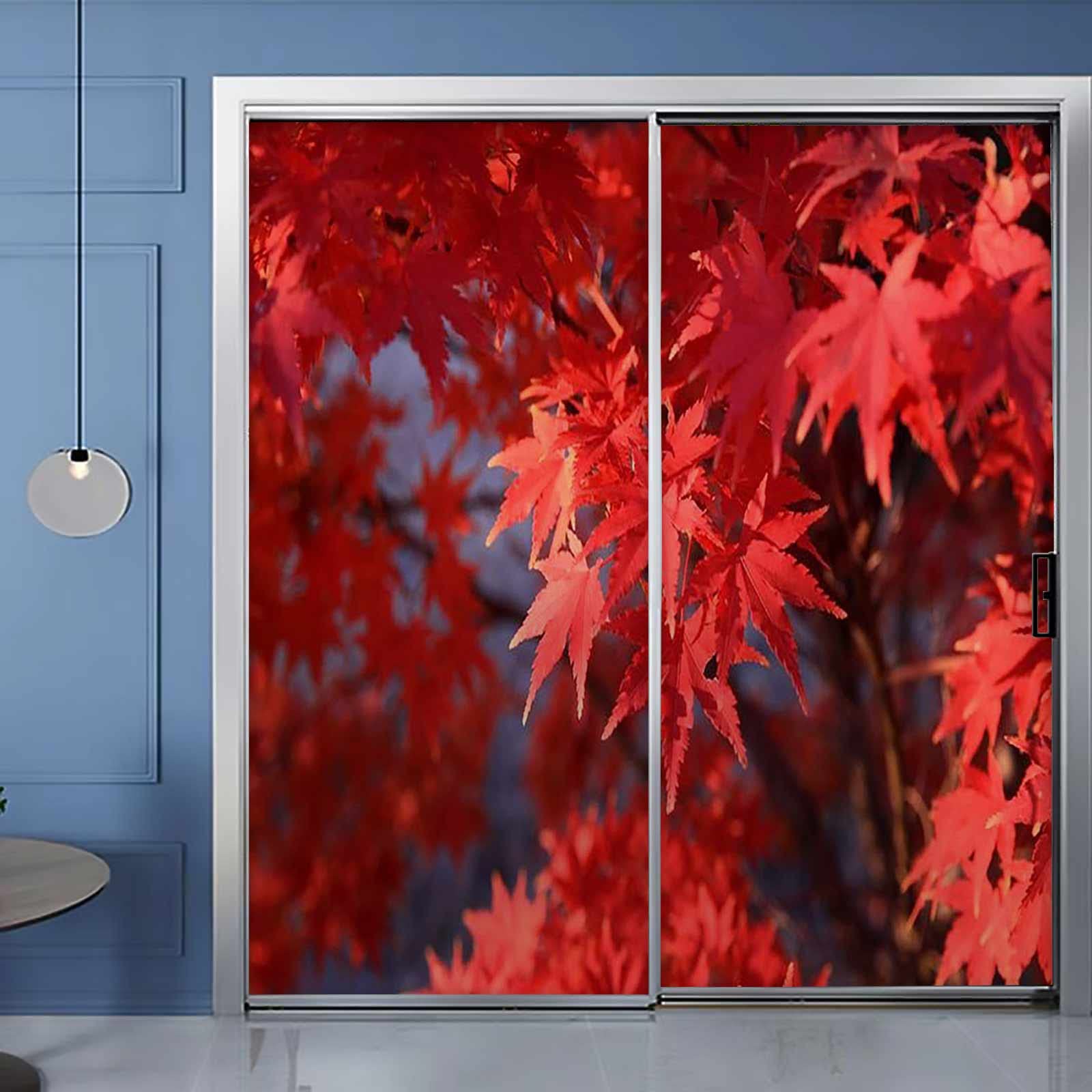 Nature Home Office Window Privacy Film - UV Blocking Non-Adhesive Window Sticker for Glass Covering | Red Decorative Film for Home, Office & Bathroom Privacy Protection