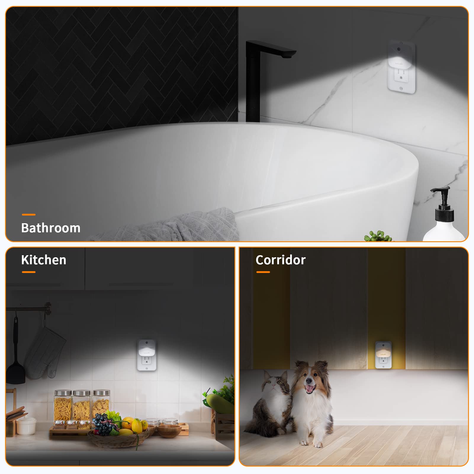 6 Pack LED Night Light Plug-in with Dusk-to-Dawn Sensor - Auto On/Off, Warm White for Kids Bedroom, Bathroom, Stairs & Hallway - Perfect for Safe Nighttime Navigation
