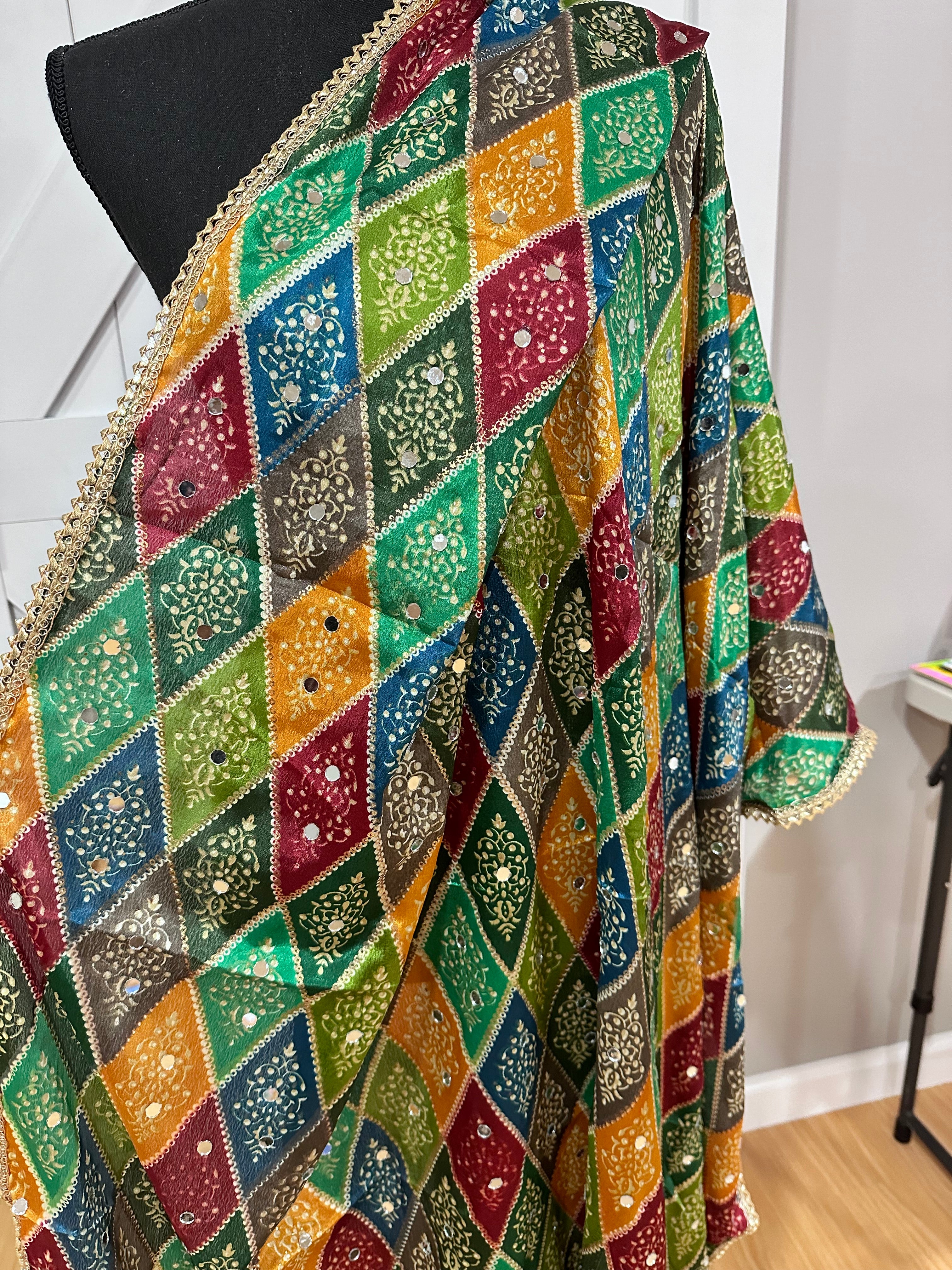 Authentic Phulkari Style Dupatta - Handmade Punjabi Embroidered Scarf for Women | Perfect for Weddings, Parties & Cultural Events
