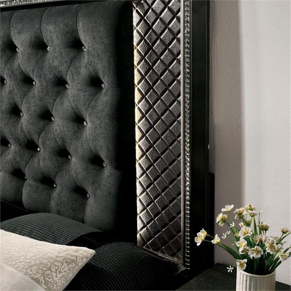 Furniture of America Braylene Wood Queen Bed with LED Lights in Metallic Gray - Modern Bedroom Furniture for Stylish Home Decor