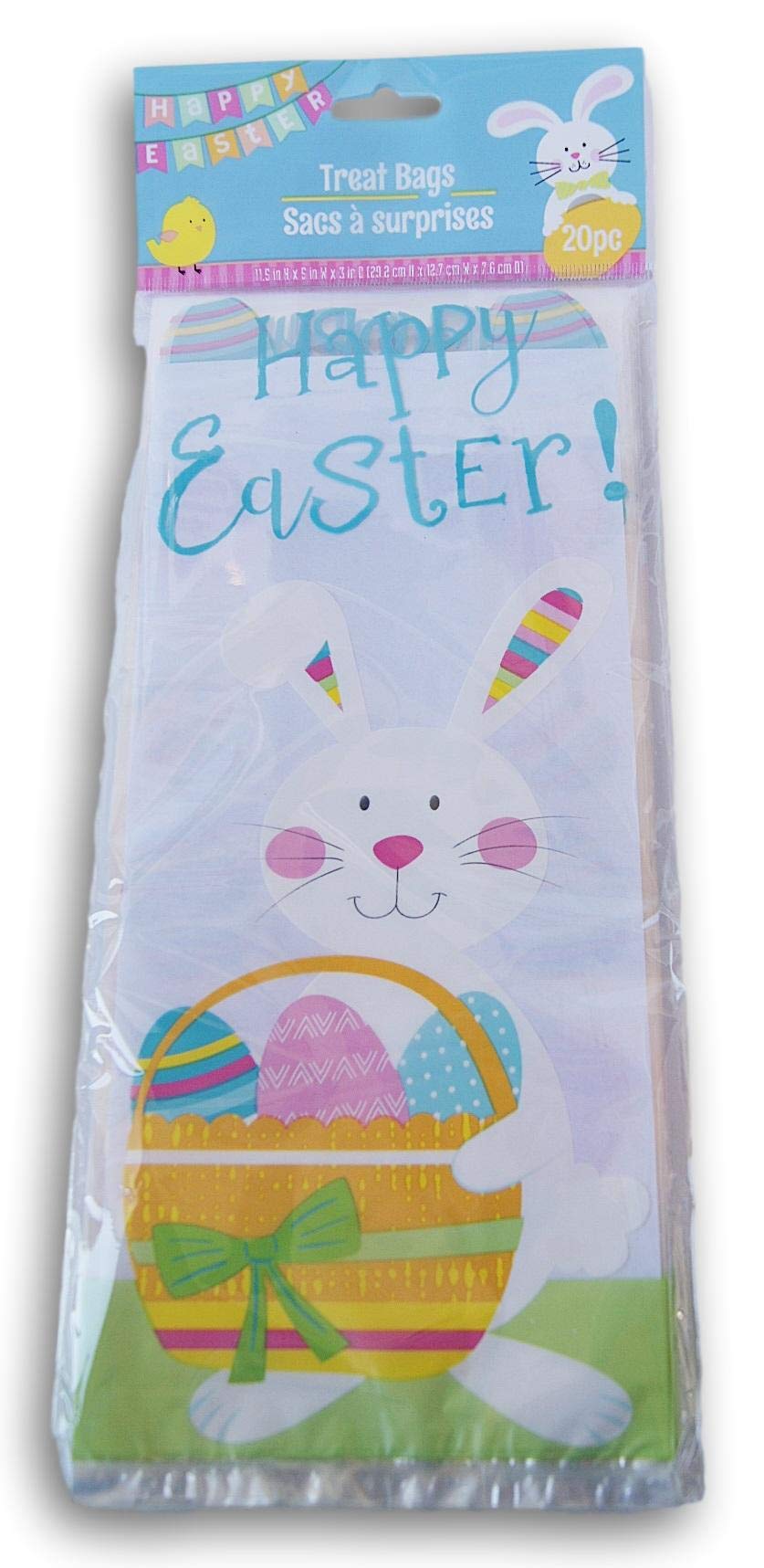 Easter Bunny Treat Bags - Happy Easter Rabbit Basket Candy Loot Sacks - 20 Count - Perfect for Easter Egg Hunts, Party Favors & Classroom Treats