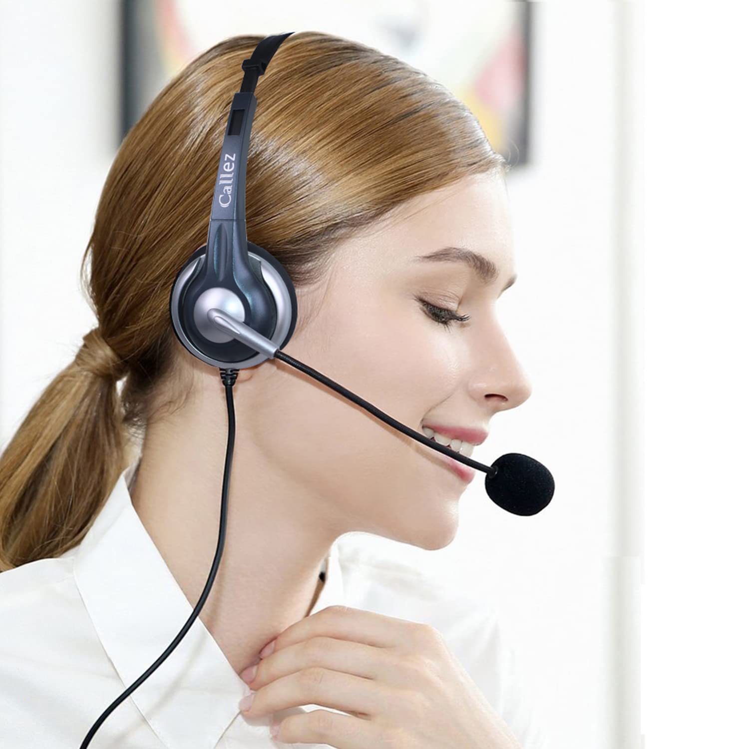 RJ9 Office Phone Headset with Noise Cancelling Microphone - Compatible with Yealink T46S/T42S/T48S, Avaya 1608/9608, Cisco & More - Perfect for Call Centers & Remote Work