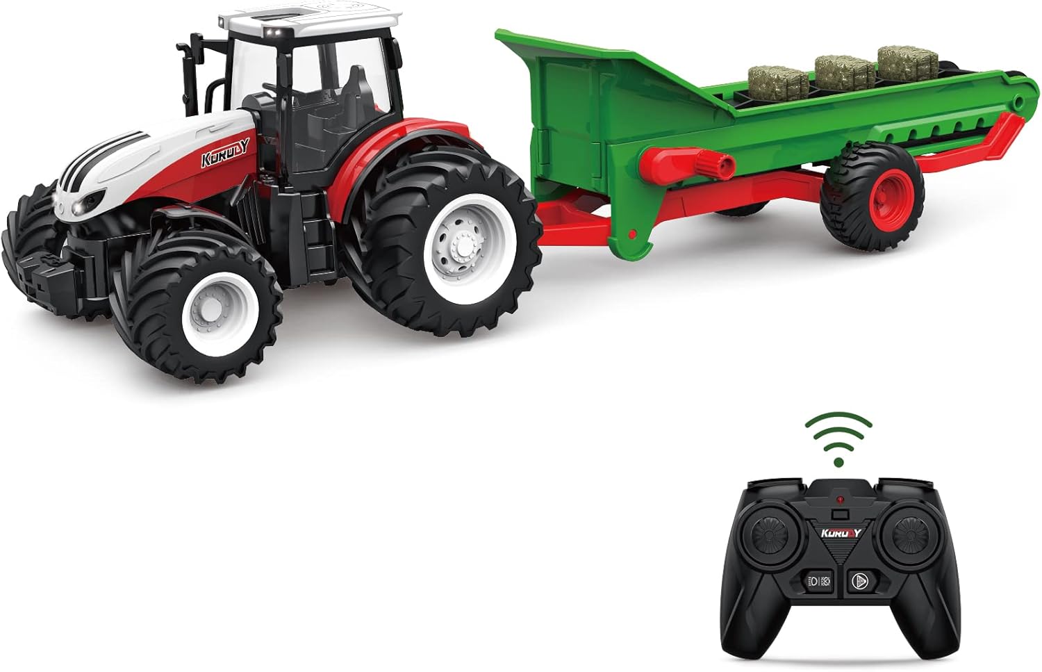 2.4G 1:24 Scale 6 Channel Remote Control RC Farm Tractor with Trailer - Model 712936 | Realistic Toy Vehicle for Kids & Adults, Perfect for Farm Playsets, Collectors & Off-Road Racing Fun