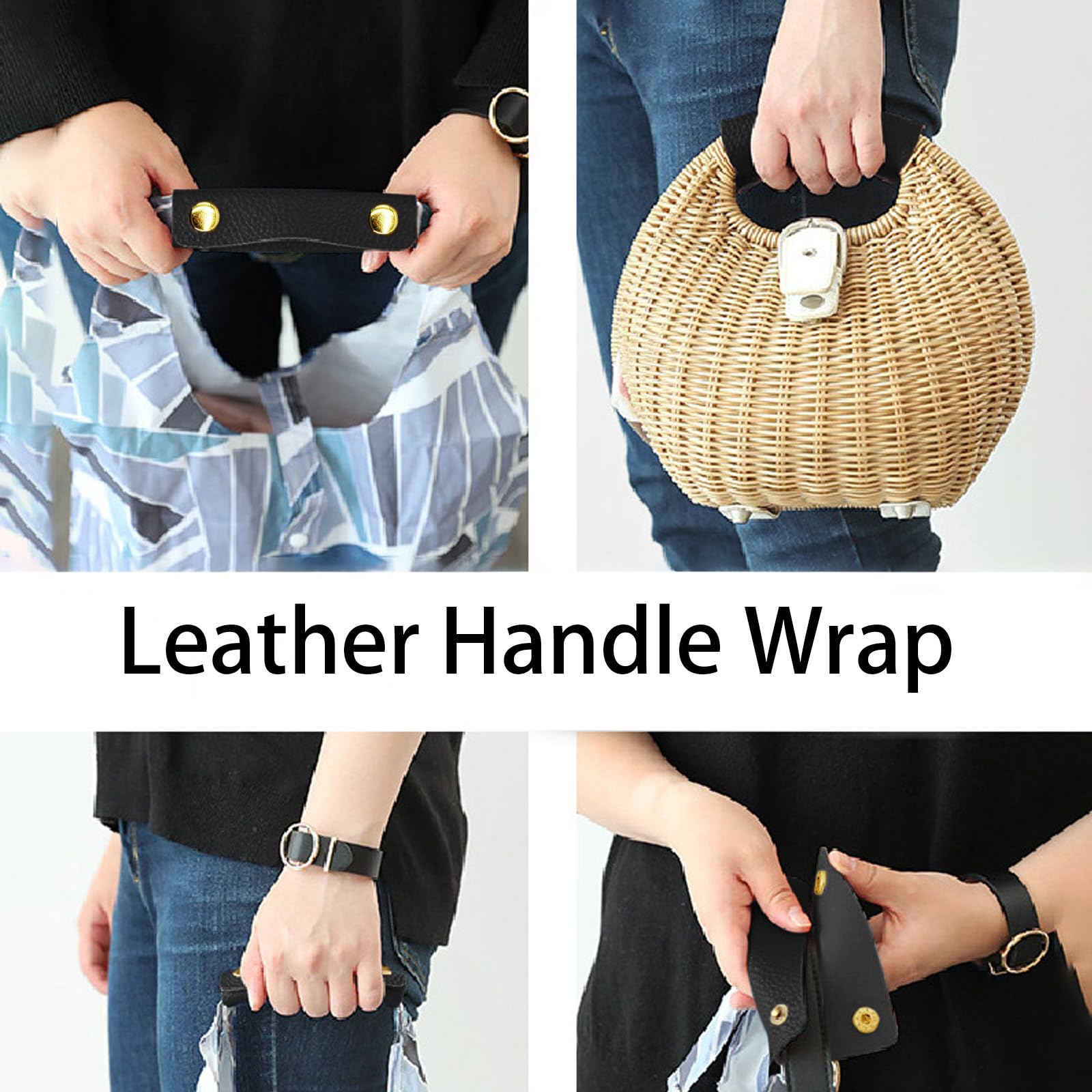 Premium PU Leather Luggage Handle Wraps - 2PCS Black Travel Bag Handle Covers with Brass Clasps | Soft Purse Strap Protector Pads for Suitcases, Briefcases & Handbags | Ideal for Air Travel, Commuting & Daily Use