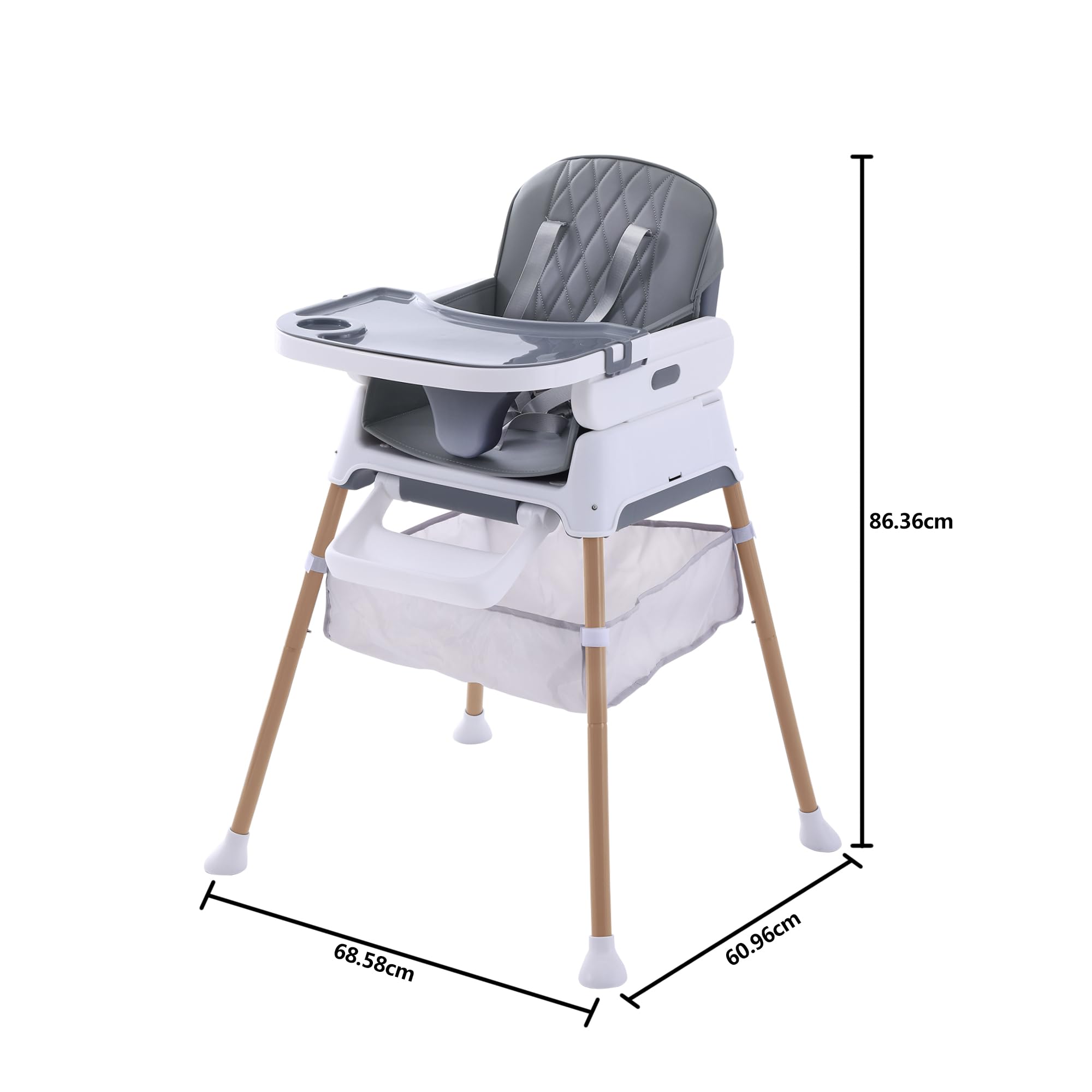 **3-in-1 Convertible Baby High Chair for Infants & Toddlers – Adjustable Compact Feeding Chair with Tray (Light Gray) – Perfect for Home, Dining, and Travel**