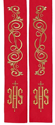 Embroidered Clergy Stole with IHS Symbol - Red Liturgical Vestment for Priests & Ministers | Perfect for Church Services, Weddings & Religious Ceremonies