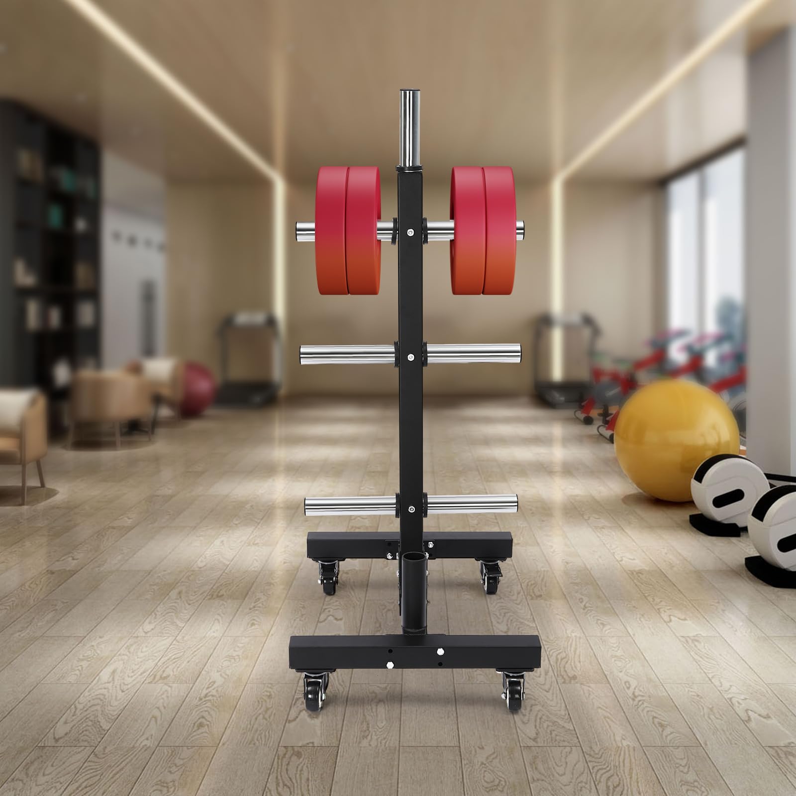 Olympic & Standard Weight Plate Rack - Vertical Bar Storage for Bumper Plates & Olympic Barbells | Home Gym Equipment for Strength Training & Fitness Workouts