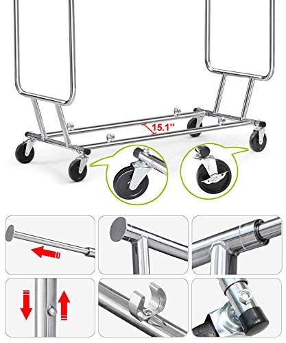 Commercial Grade Garment Rack - Heavy Duty Collapsible Rolling Double Rail Clothes Hanger for Retail Stores, Boutiques & Home Organization