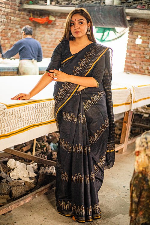 Hand Block Printed Chanderi Silk Saree - Traditional Indian Bridal & Party Wear - Elegant Designer Saree for Weddings, Festivals & Special Occasions