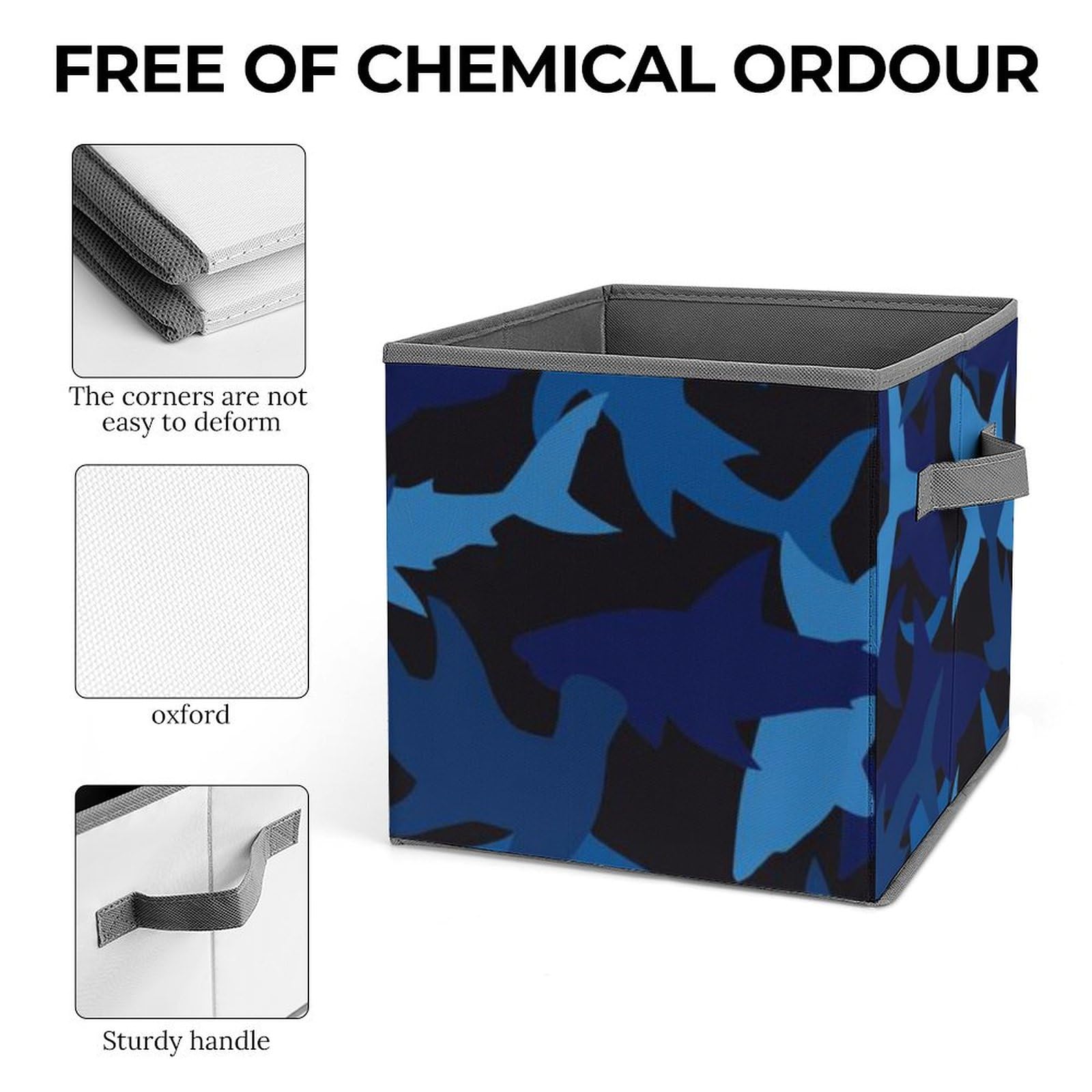 Blue Camouflage Shark Collapsible Storage Cube - 10.6