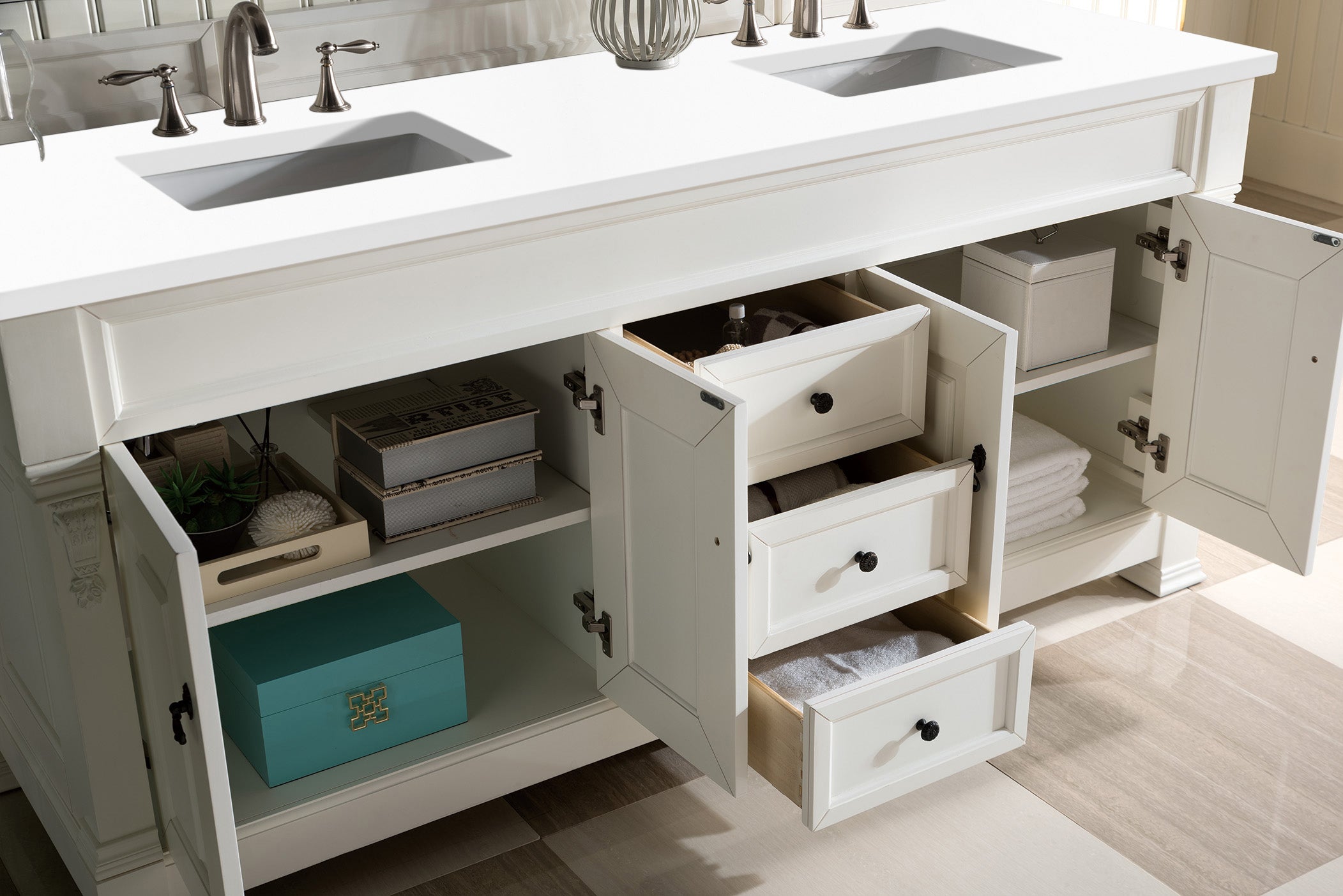 Brookfield 72 Inch Double Vanity with Bright White Finish & 3CM White Zeus Quartz Top - Perfect for Modern Bathroom Renovations and Master Suite Upgrades